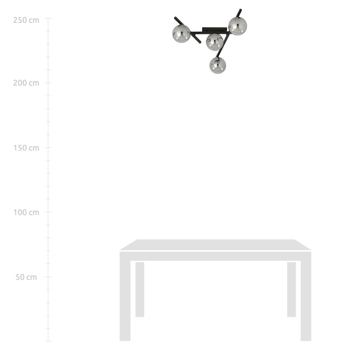 Deckenlampe Rauchglas Metall 63 cm lang E14 4-flammig