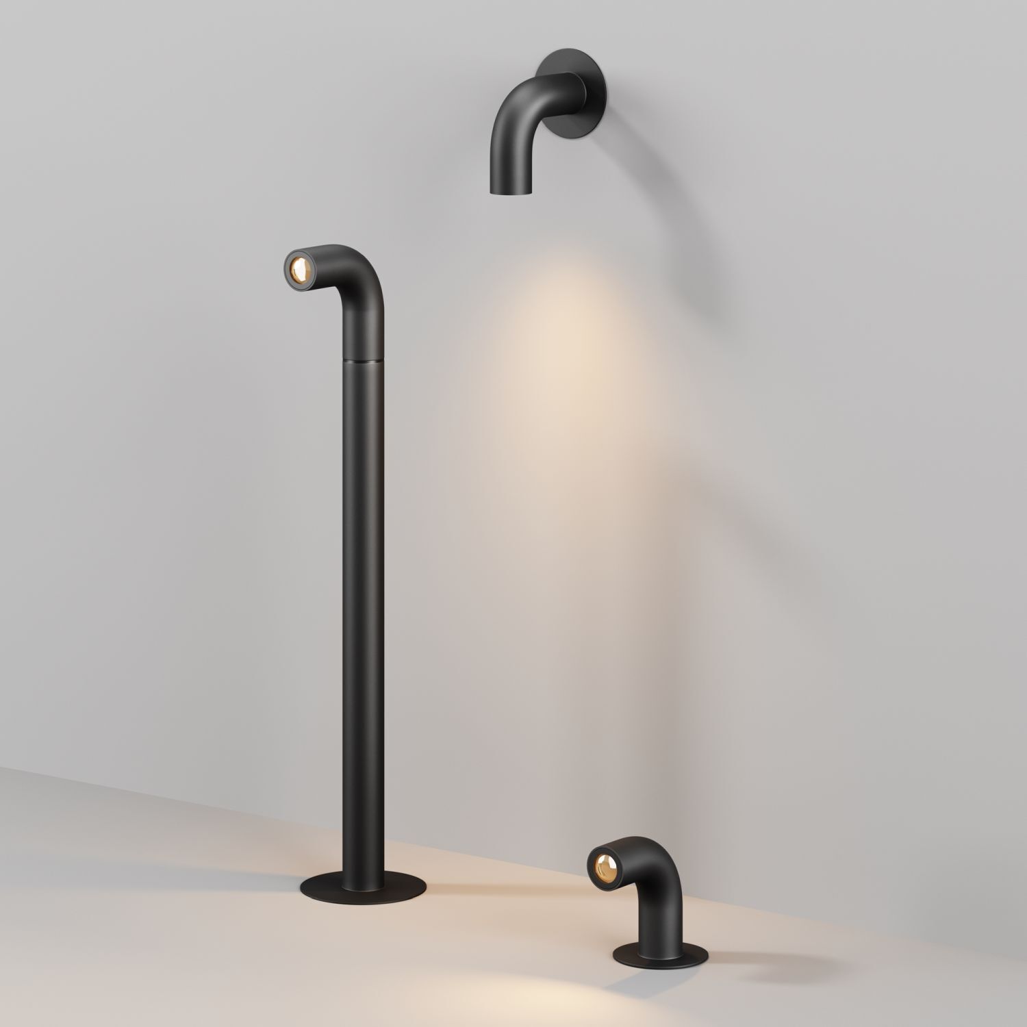 Wandarmatur, Außenarmatur, LED-Beleuchtung, Schwarze Armatur, Doppelarmatur