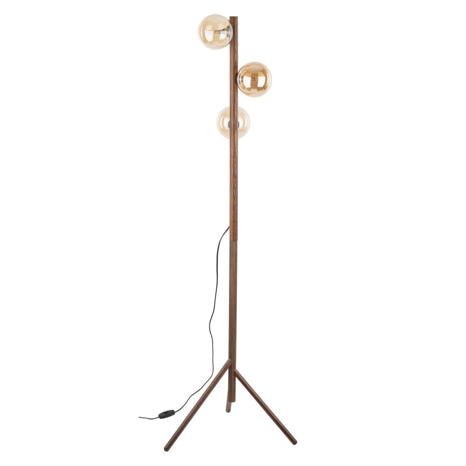 Stehleuchte Braun Holz 150 cm G9 elegant Tripod Glas Stehlampe, Holzständer, Schmuckleuchten, Globus-Glühbirnen, Standlampe