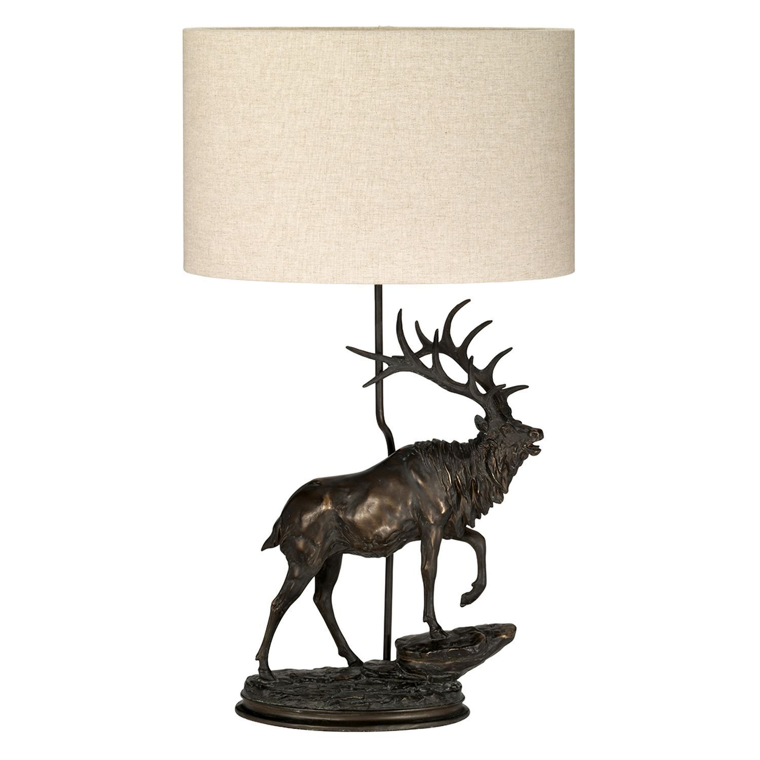 Tischlampe Stoff Resin Hirsch 80cm Bronze antik Natur
