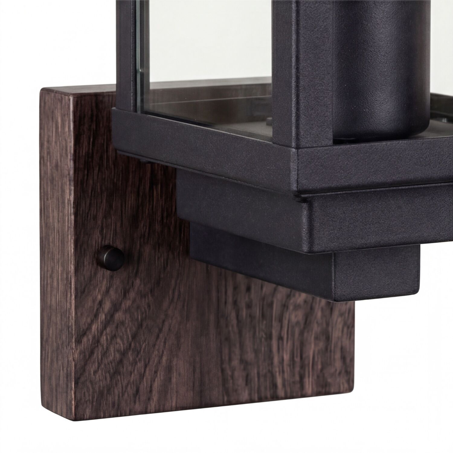 Holzbasiskante, Metallrahmen, Laterne, Glasplatte, Schwarzoberfläche