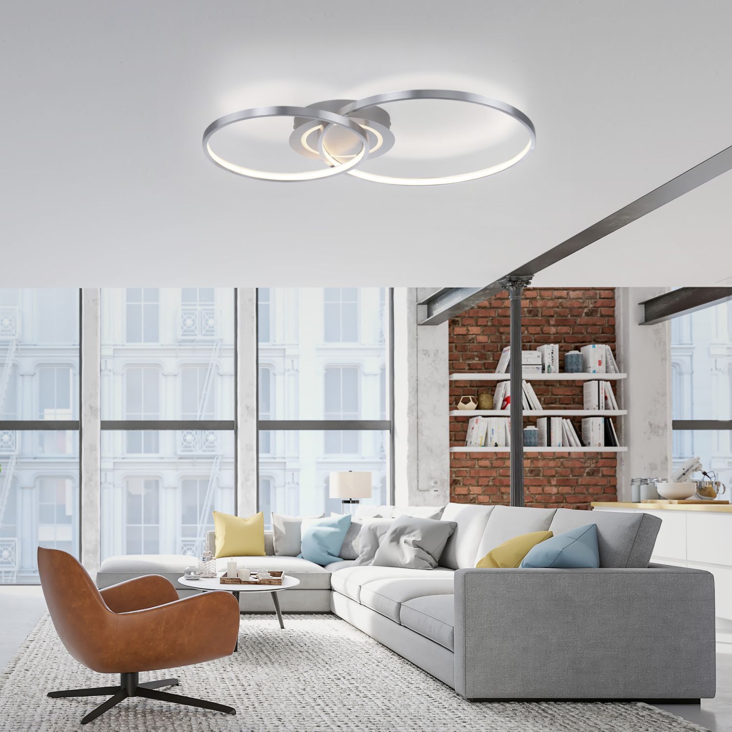 Stilvolle LED Deckenleuchte in Aluminium 3000 K Ringe