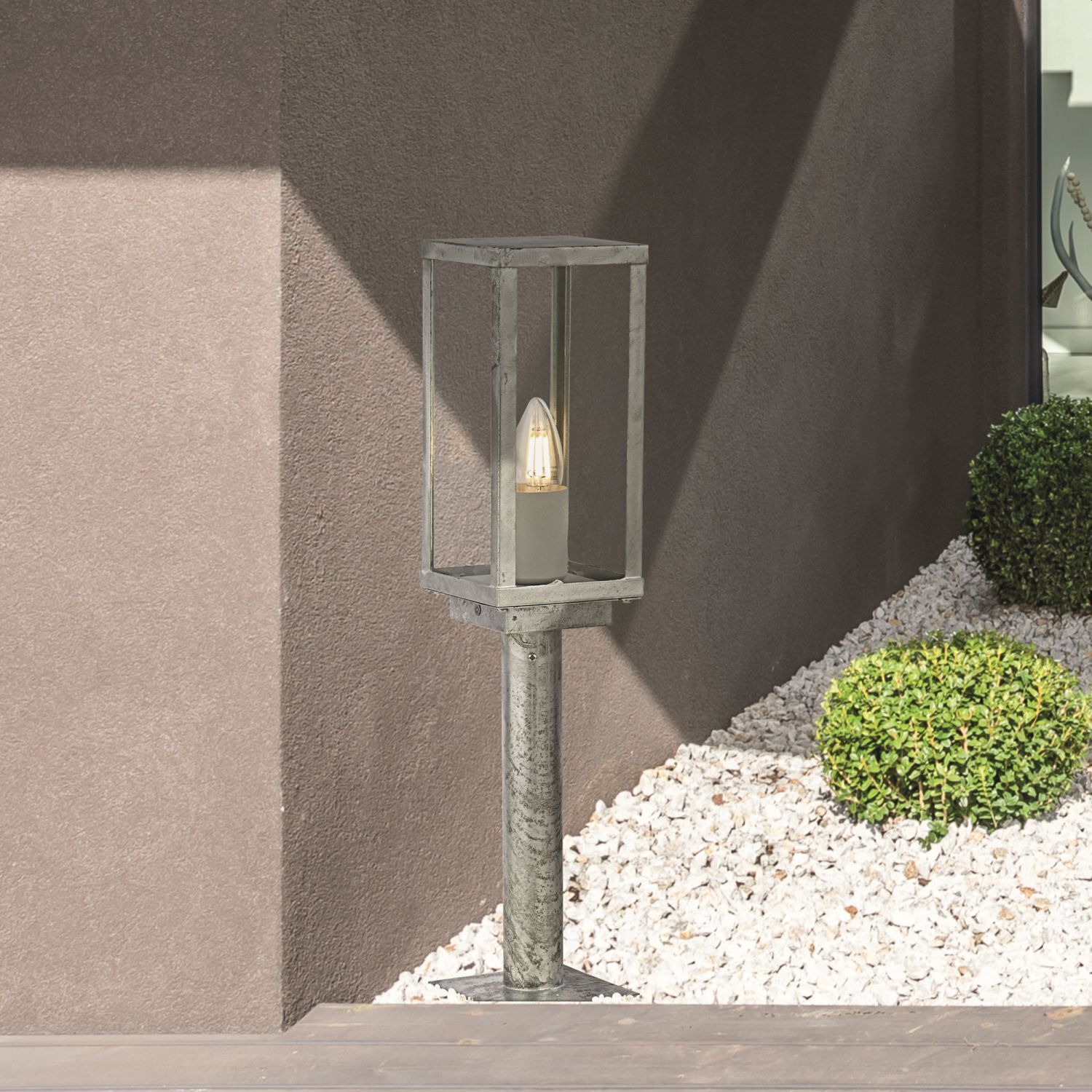 Außenlampe Garten 50 cm IP44 in Silber eckig E27