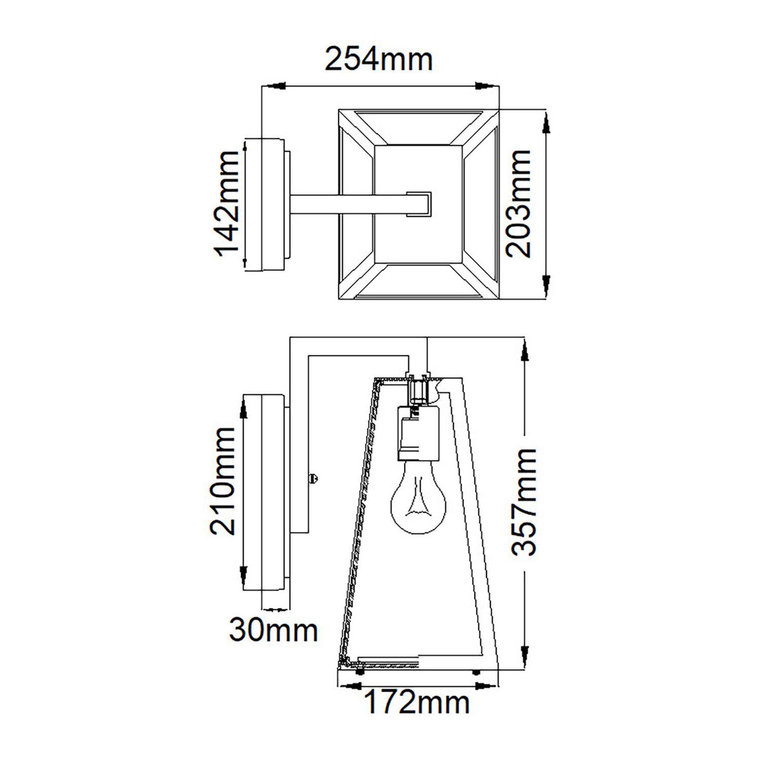 Wandleuchte außen E27 IP44 35,7 cm hoch Vintage Design Diagramm, Handlung