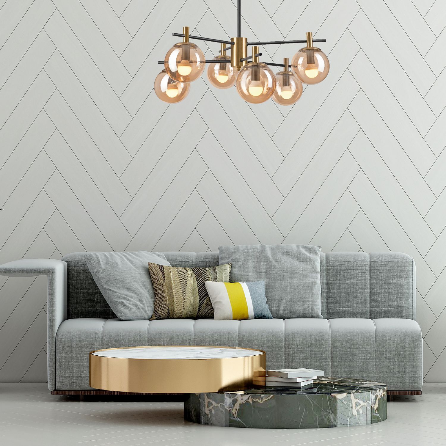 Sofa, Wohnzimmer, Grau, Kissen, Hängelampe