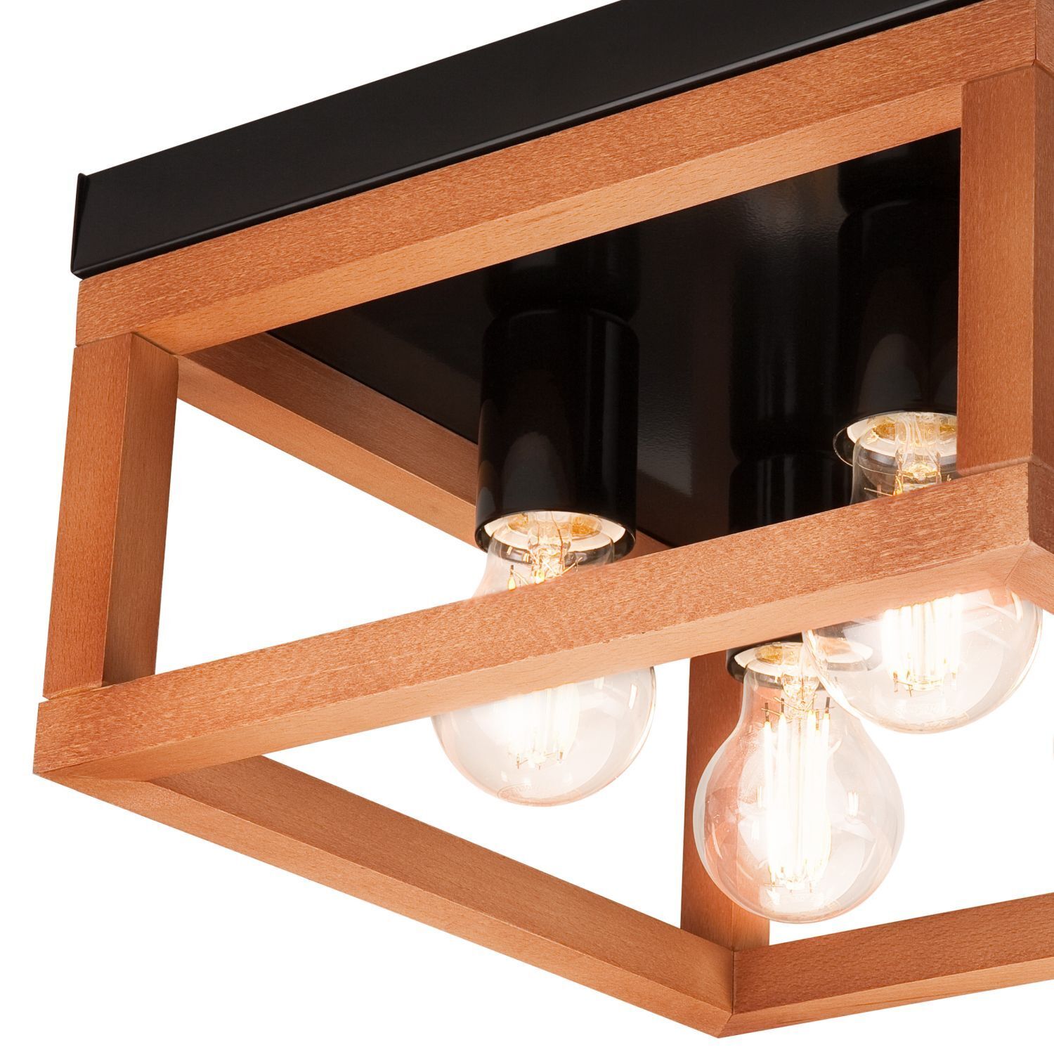 Deckenleuchte eckig Rustikal Schwarz B: 30 cm Holz Metall
