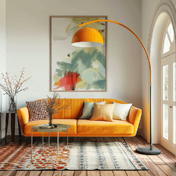 Sofa, Orange, Velvet, Wohnzimmer, Standlampen