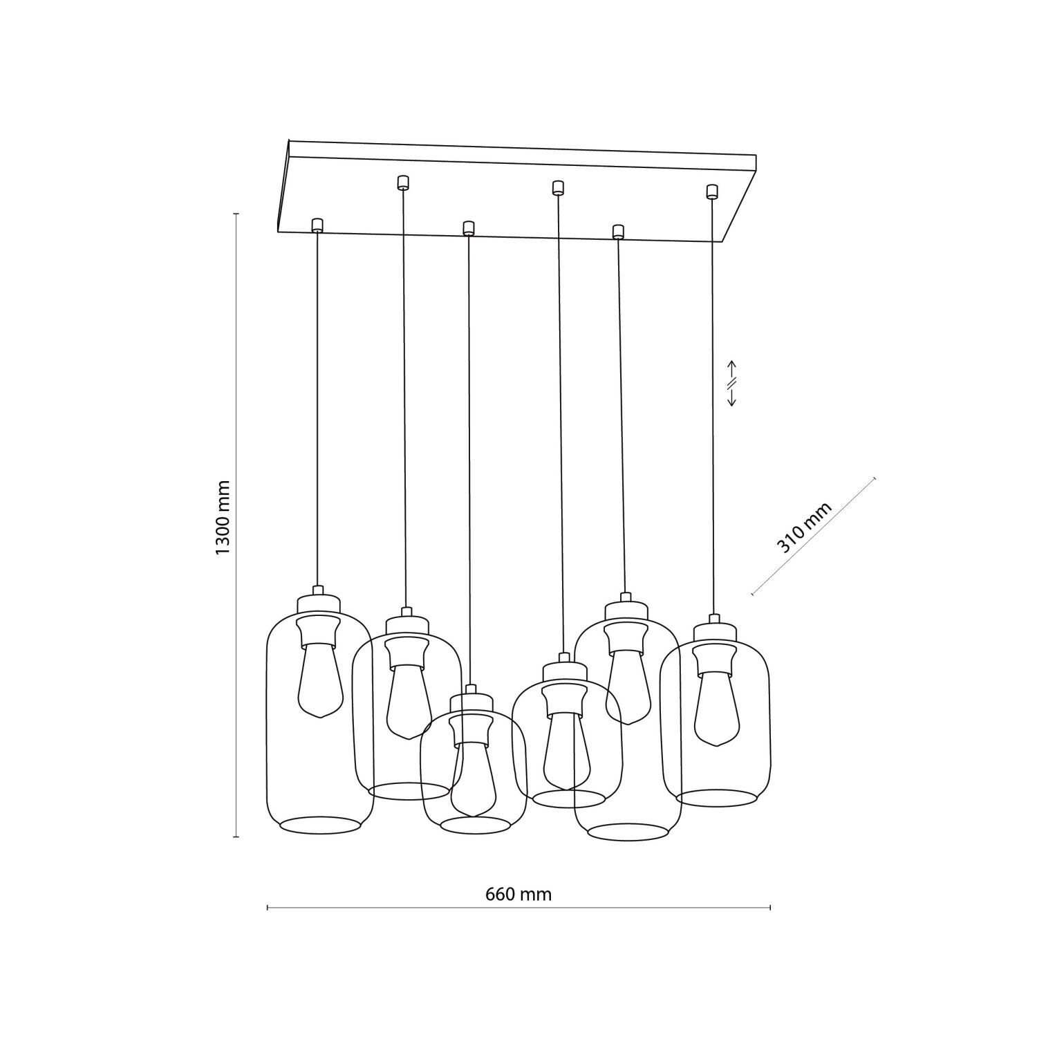 Hängelampe Glas Metall 6-flammig E27 Esszimmer
