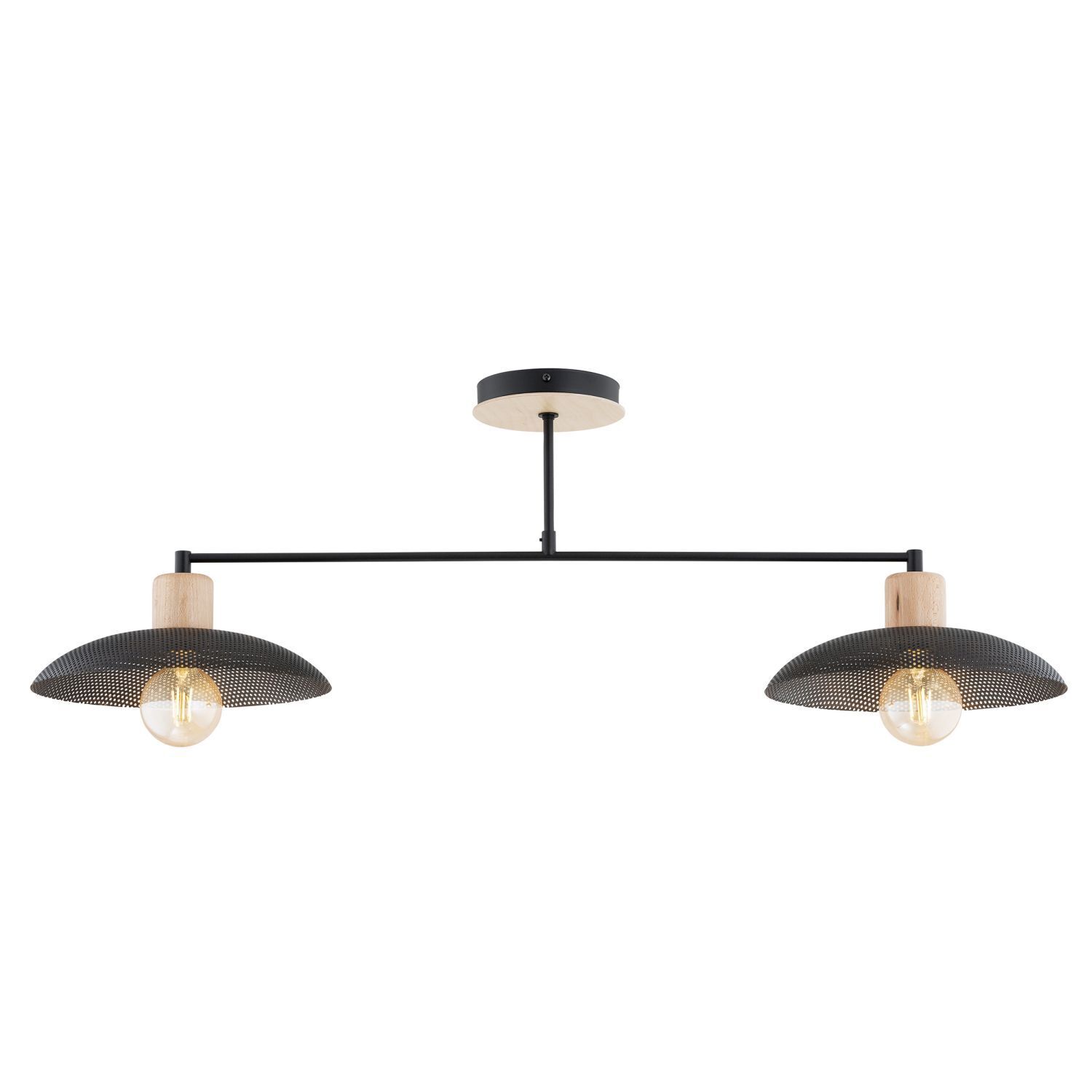 Deckenleuchte Metall 100 cm Schwarz Holzoptik E27 2-flammig