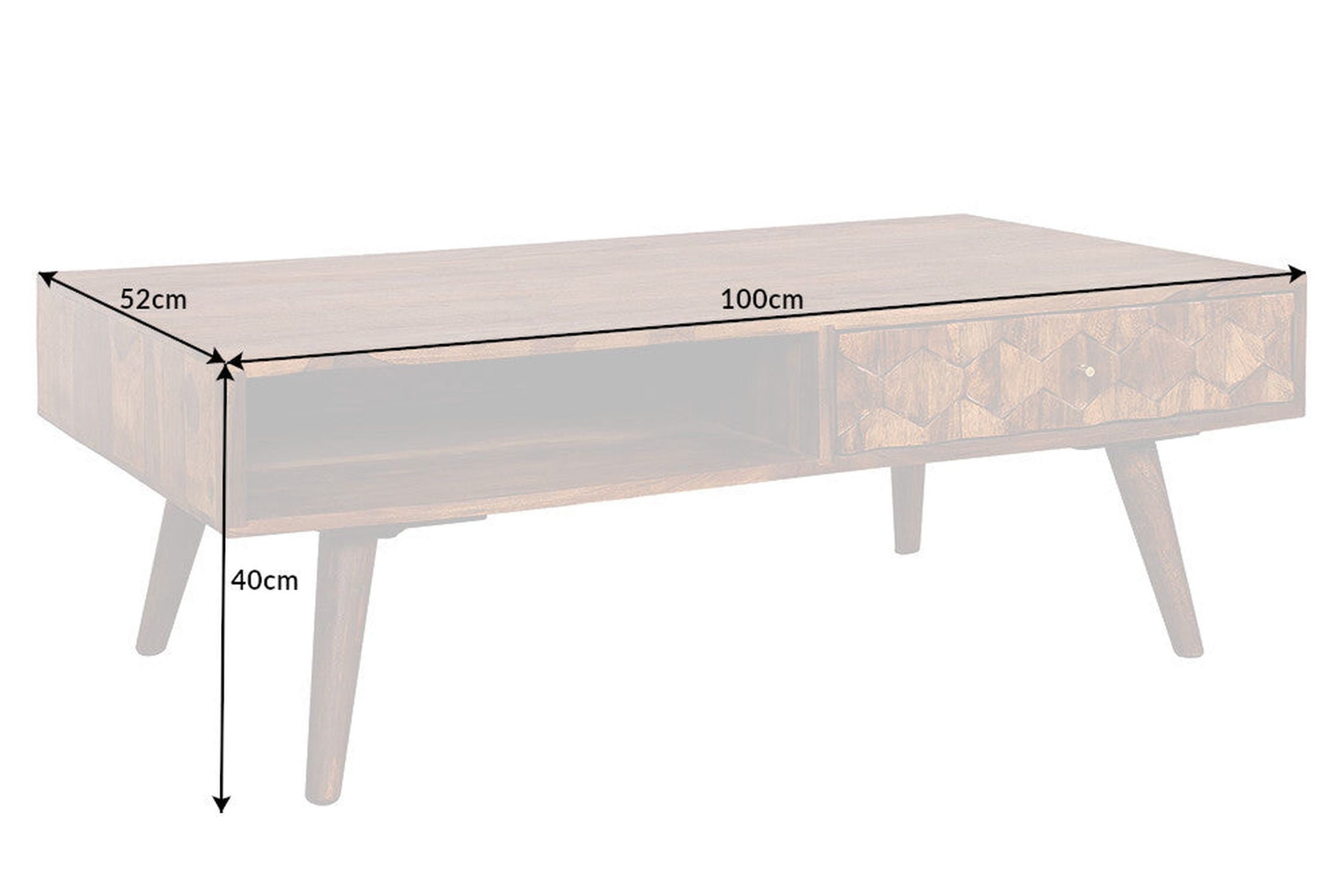 Couchtisch mit Schublade Sheesham Holz in Natur 110x60 cm Kaffeetisch, Mobiliar, Tabelle, Schreibtisch