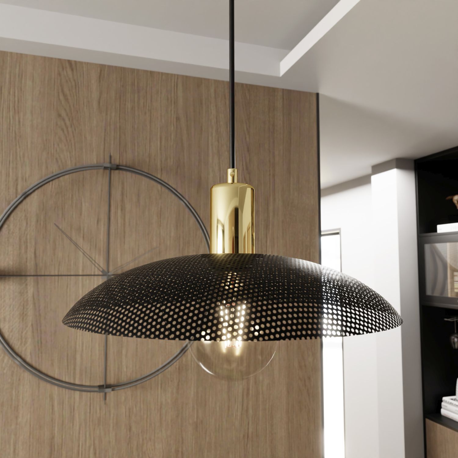 Hängeleuchte Metall Ø 30 cm H: max. 100 cm Schwarz Gold E27
