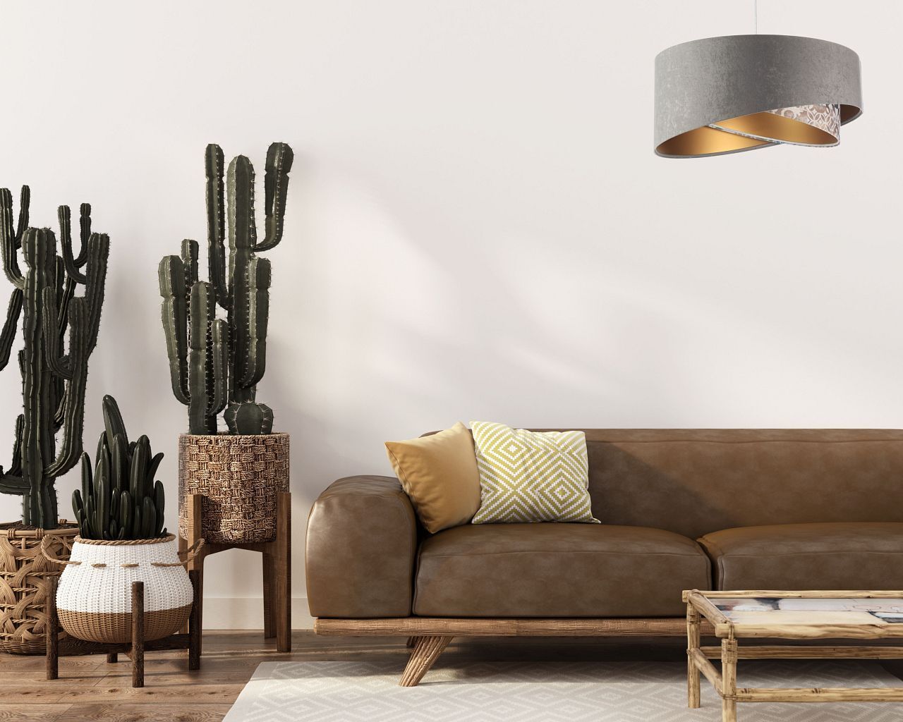 Hängelampe Stoff Ø 50 cm Velours Optik Grau Beige Gold E27 Lampe