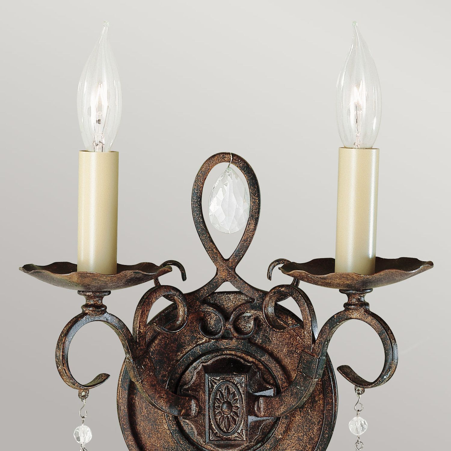 Wandlampe Metall Kristall 2x E14 H: 29,8 cm in Bronze Antik