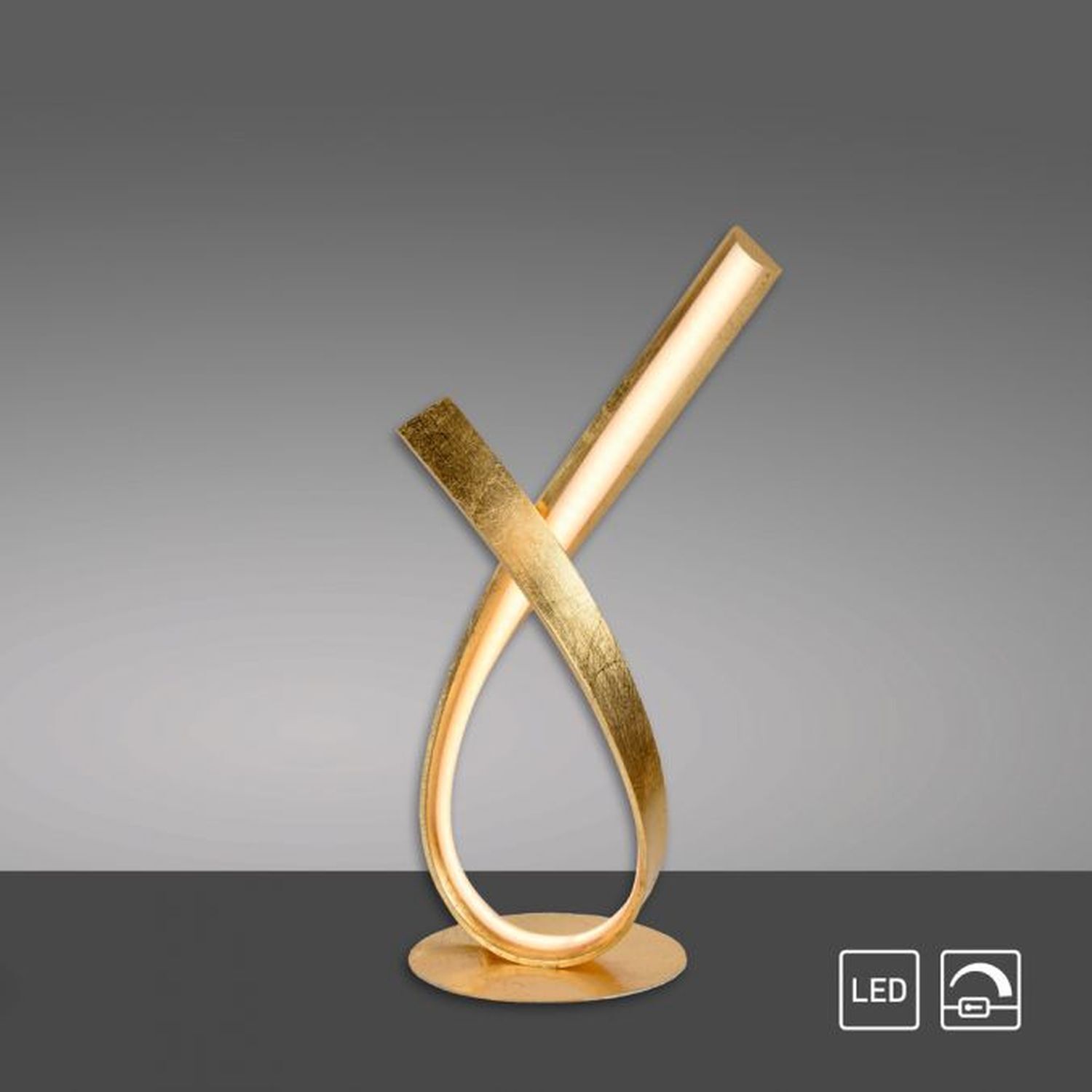 Elegante LED Tischlampe in Blattgold 38,5 cm dimmbar