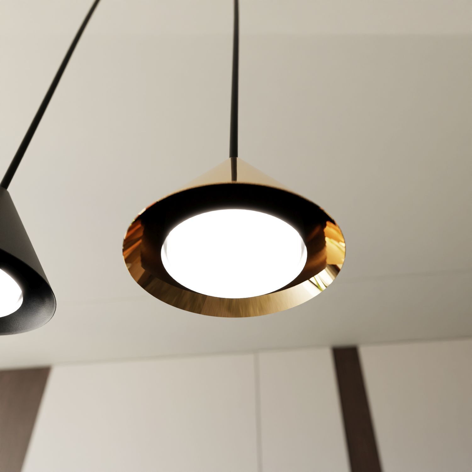 Hängeleuchte Schwarz Gold B: 90 cm H: max. 100 cm verstellbar