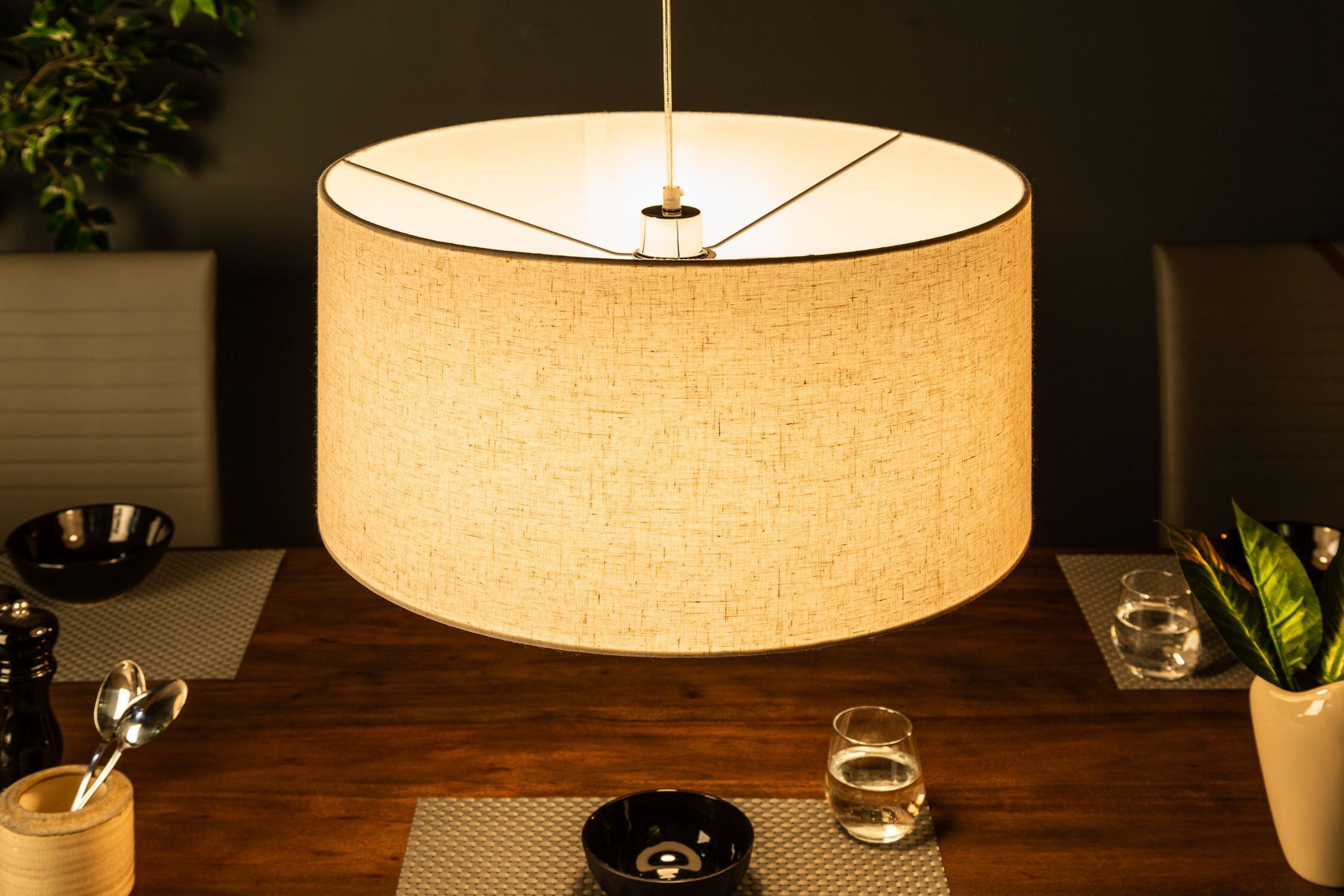 Runde Pendelleuchte Stoff E27 Ø55 cm Modern in Natur
