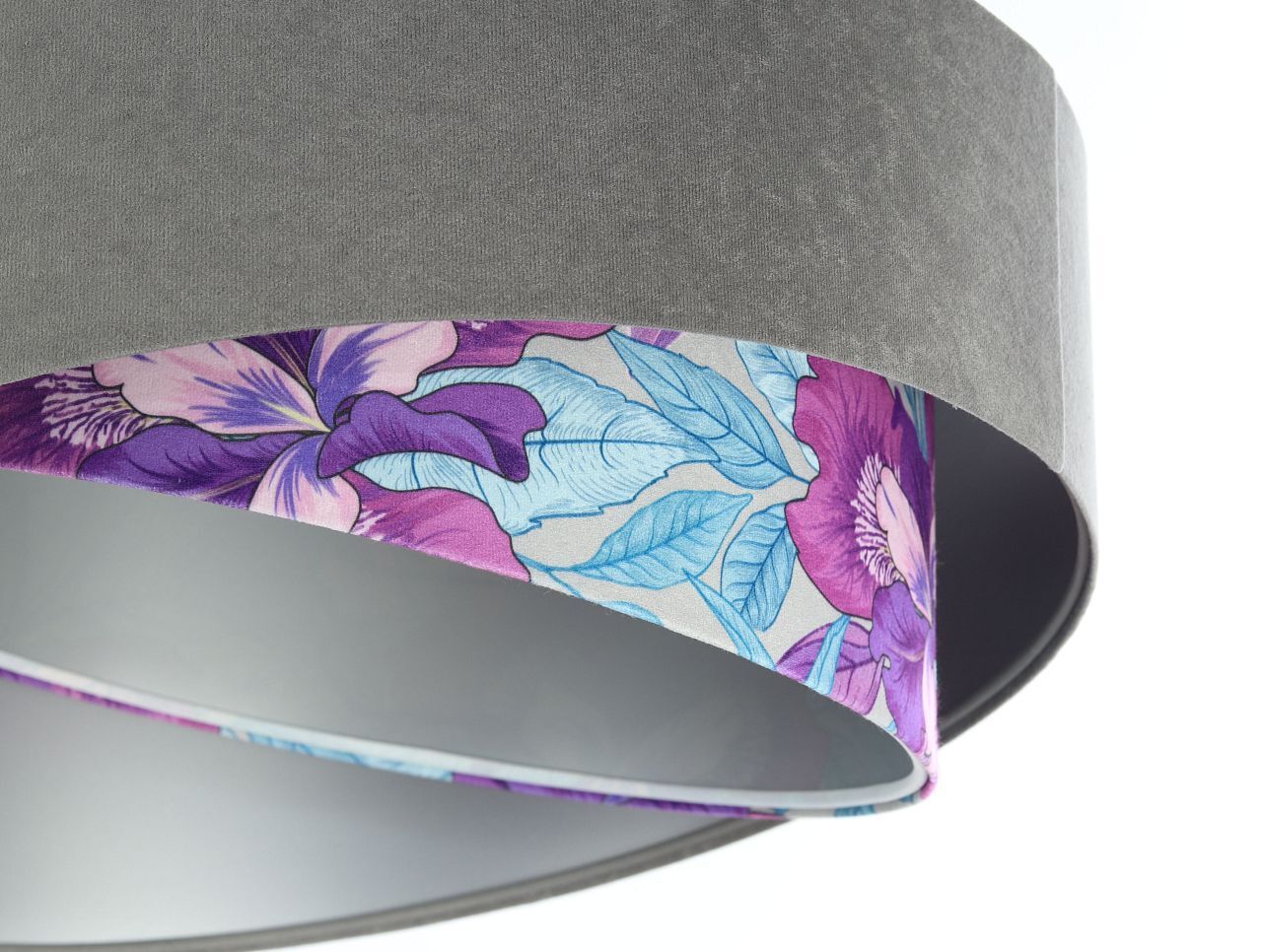 Hängeleuchte Grau Lila Silber Ø 50 cm Velours Optik Stoff Lampe, Lampenschirm