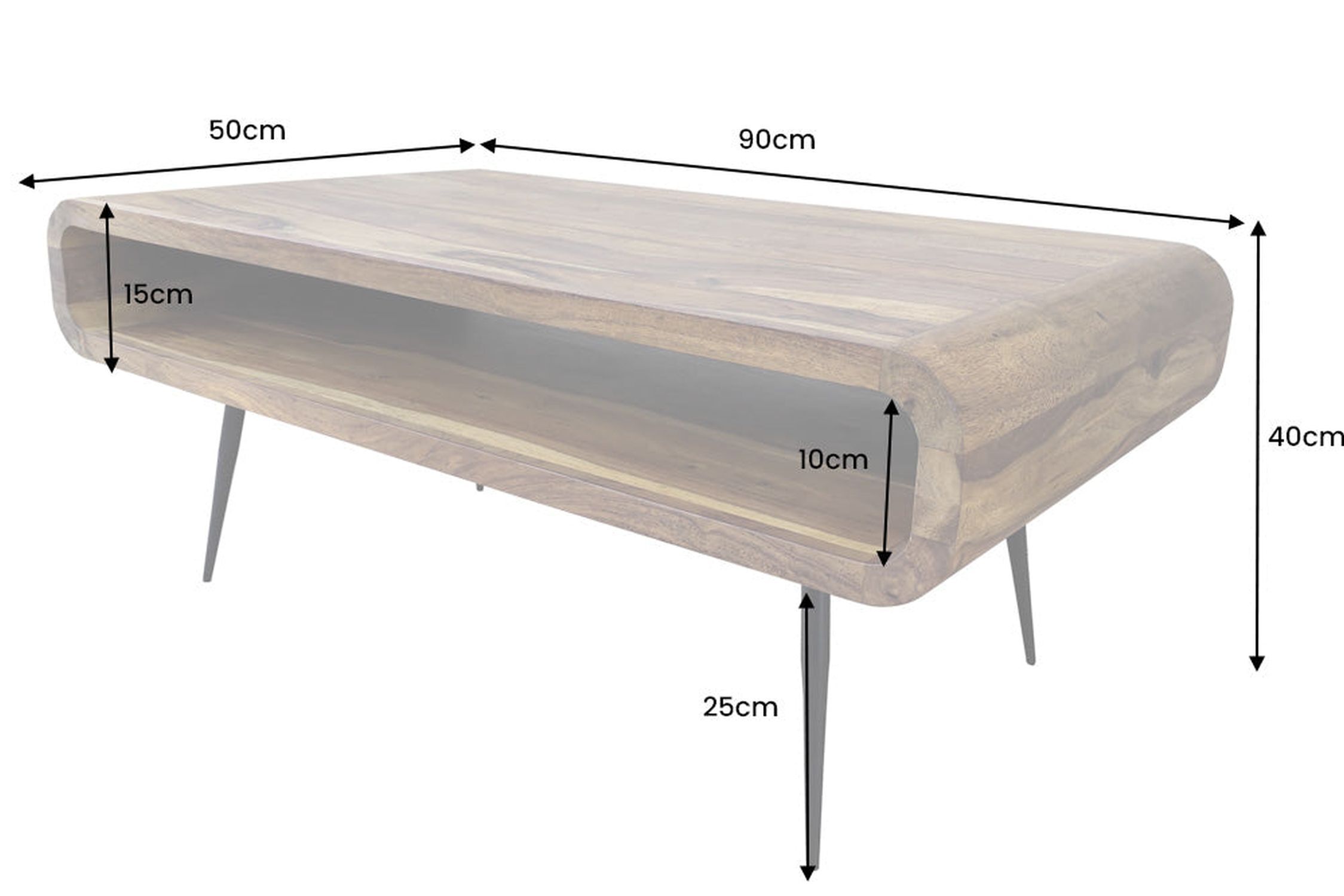Couchtisch Sheesham Holz Metall 90 x 50 cm Kaffeetisch, Mobiliar, Tabelle