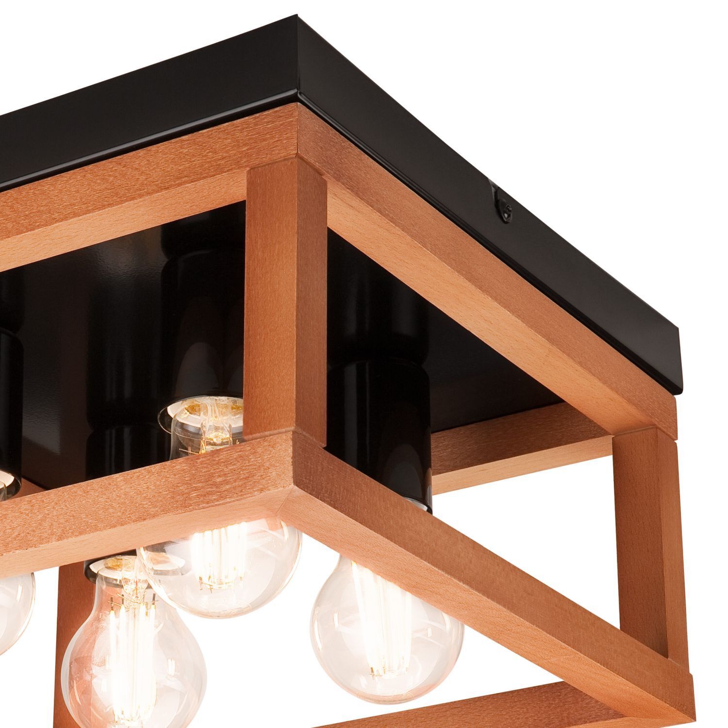 Deckenleuchte eckig Rustikal Schwarz B: 30 cm Holz Metall