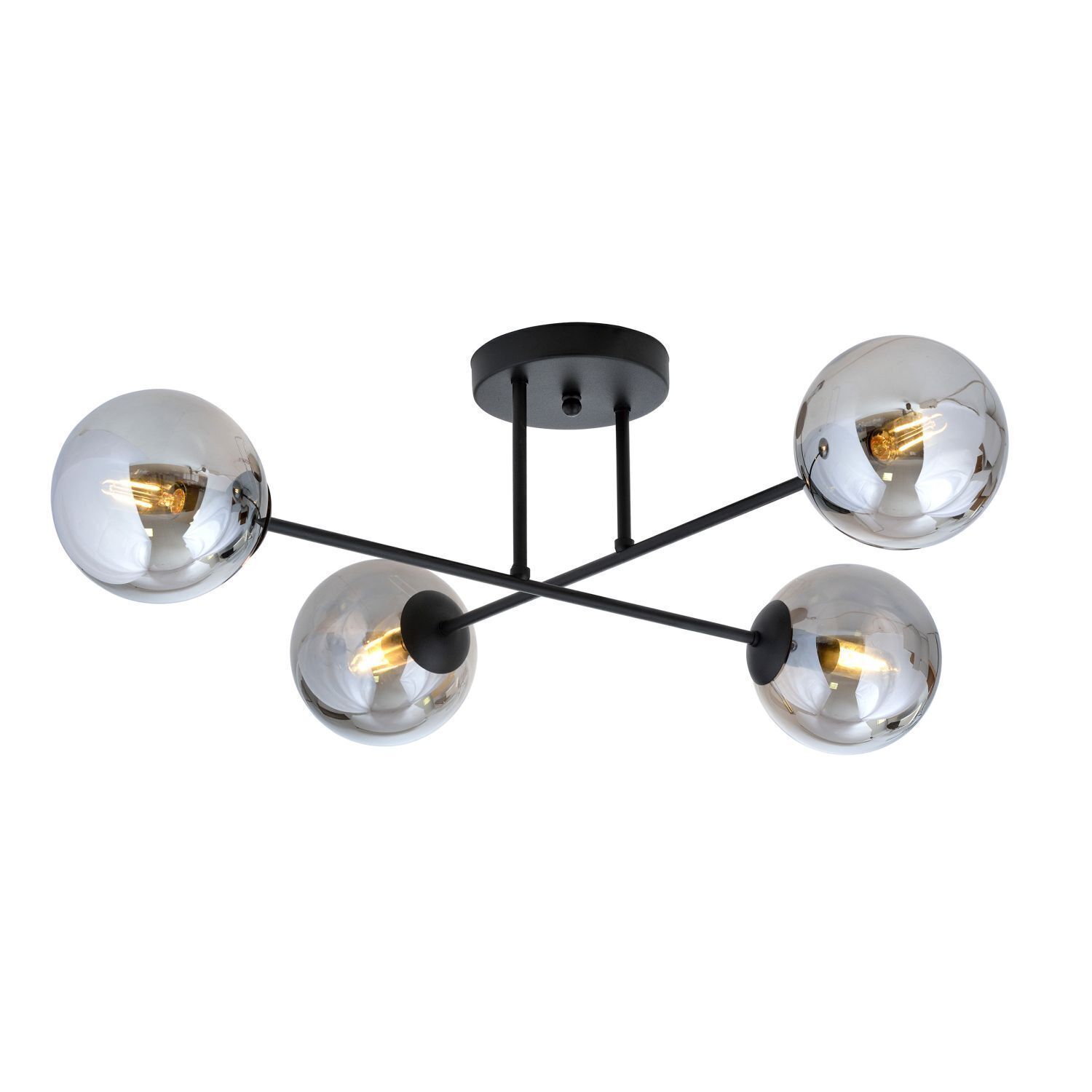 Deckenleuchte Kugel Schirme 4x E14 Grau Schwarz Deckenleuchte, Leuchte, Kronleuchter, Lampe