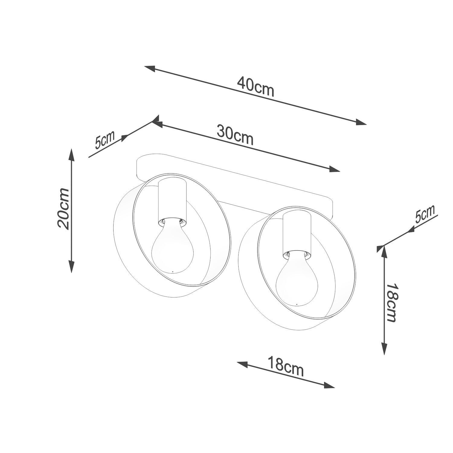 Deckenlampe Weiß Metall 40 cm lang 2-flammig E27