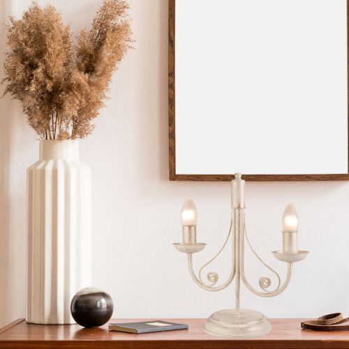 Tischlampe Shabby Weiß Metall H:36cm Rustikal