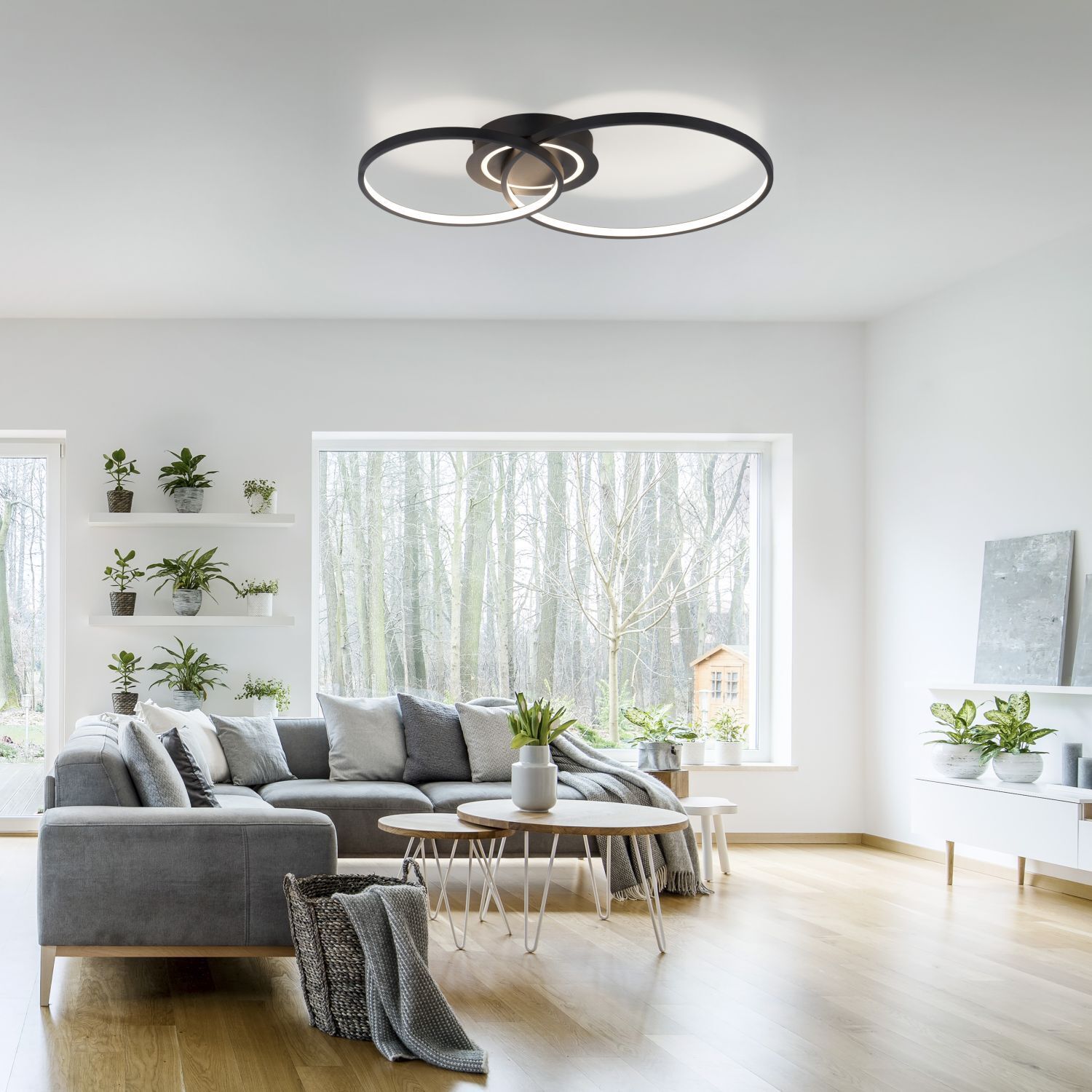 Stilvolle LED Deckenleuchte Metall Schwarz 3000 K Ringe