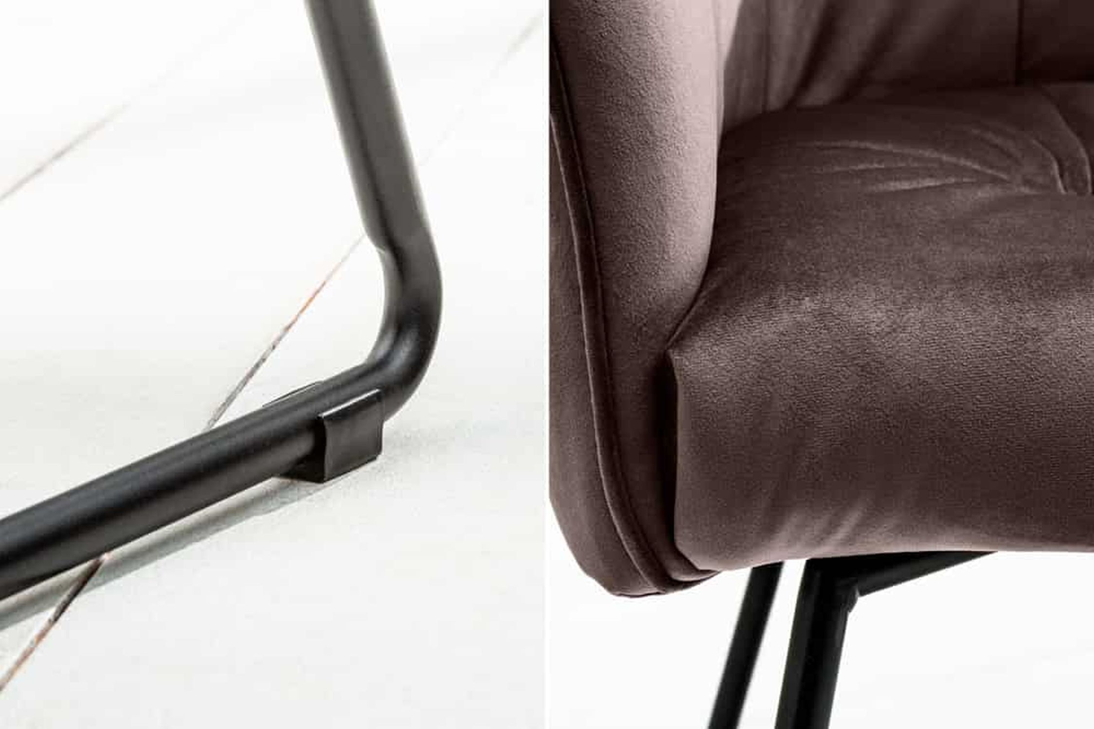 Esszimmerstuhl Samt Metall Braun Schwarz mit Armlehne Moebel, Kissen, Dekoration für Zuhause, Stuhl