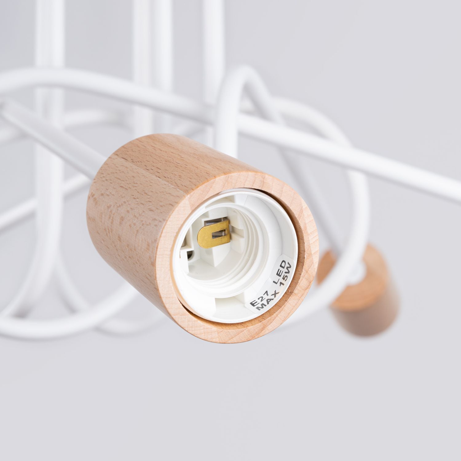 Deckenlampe Holz Stahl Weiß E27 L:61 cm 5-flammig lampe, holz, pendel, birne, fassung