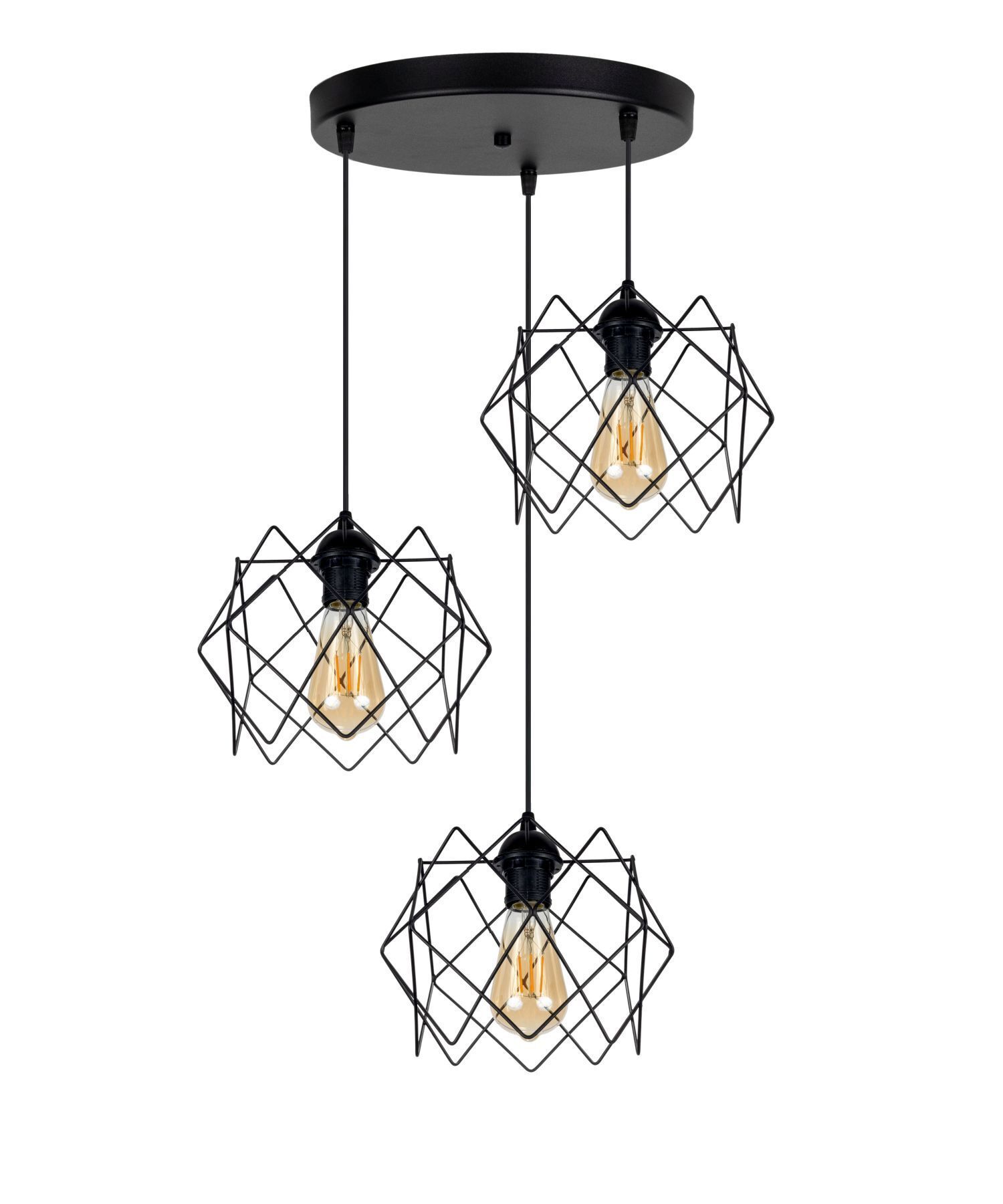 Loft Hängelampe Schwarz Metall 3-flammig E27 dekorativ