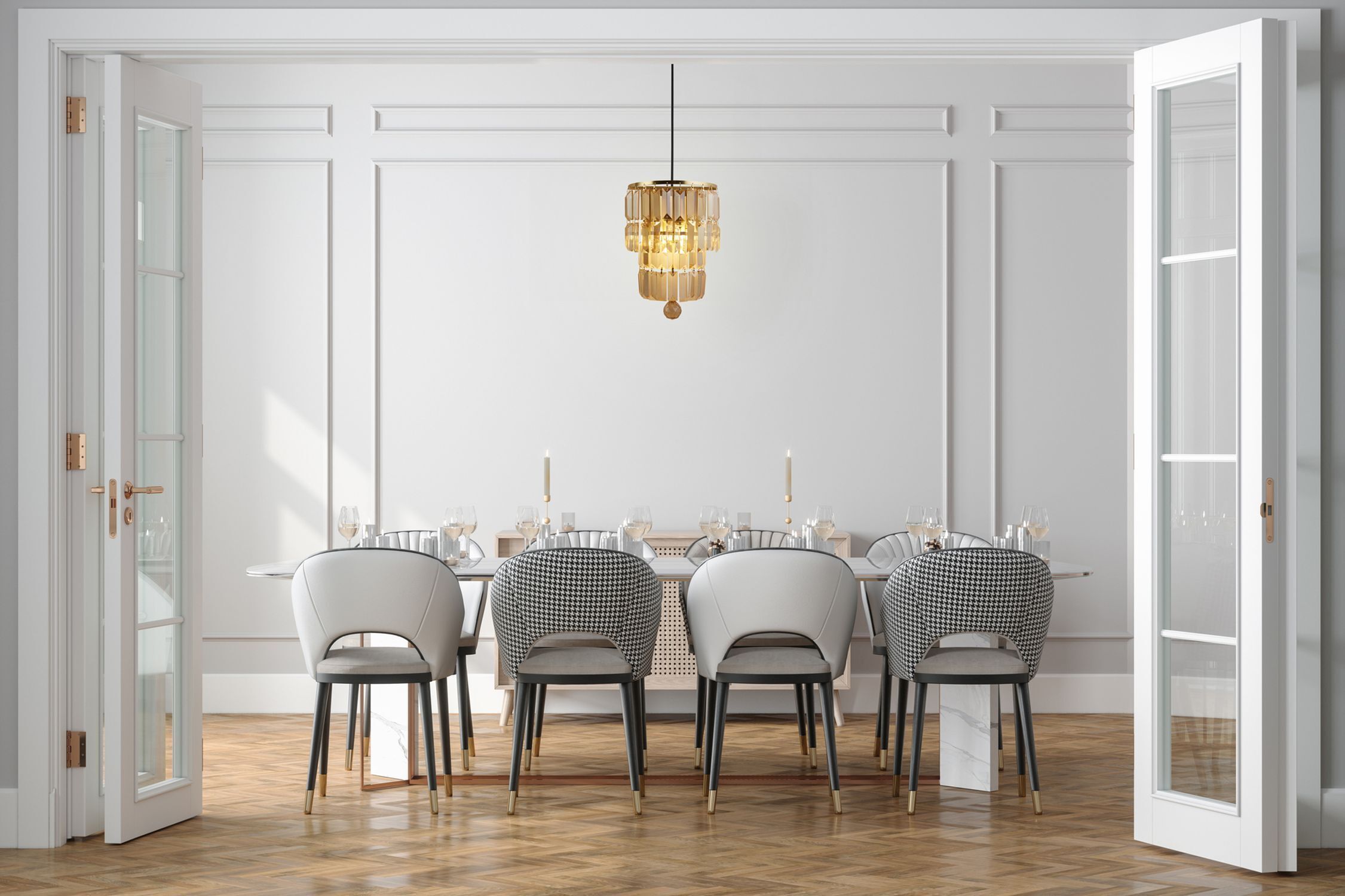 Wandlampe Glas Metall E14 IP44 in Messing Champagner Speisesaal, Esstisch, Tisch, Kronleuchter, Innenarchitektur