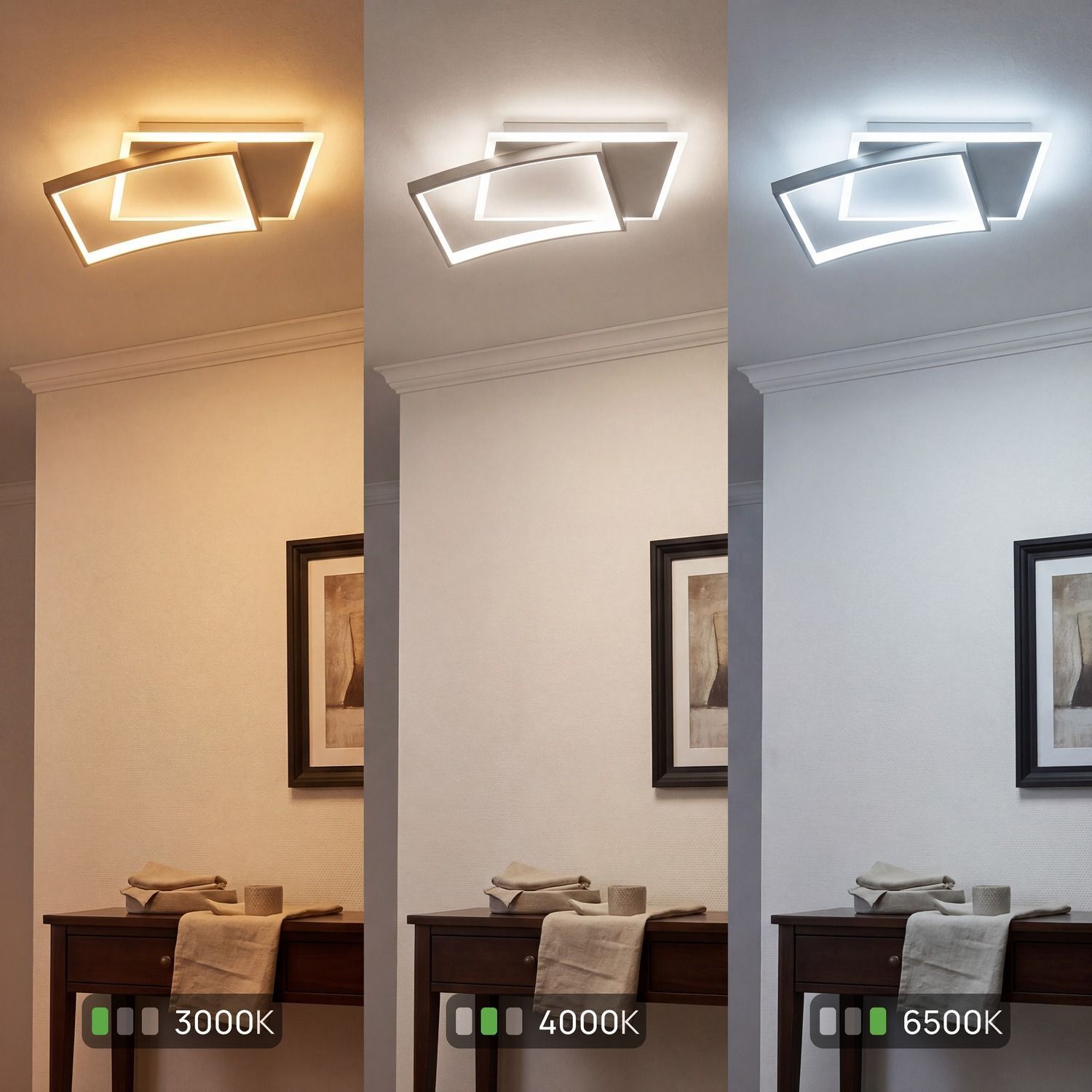 LED Deckenlampe Alu Weiß Silber 3000/4000/6500 K 42 cm deckenleuchte, wandlampe, geometrisch, LED, rahmenlampen