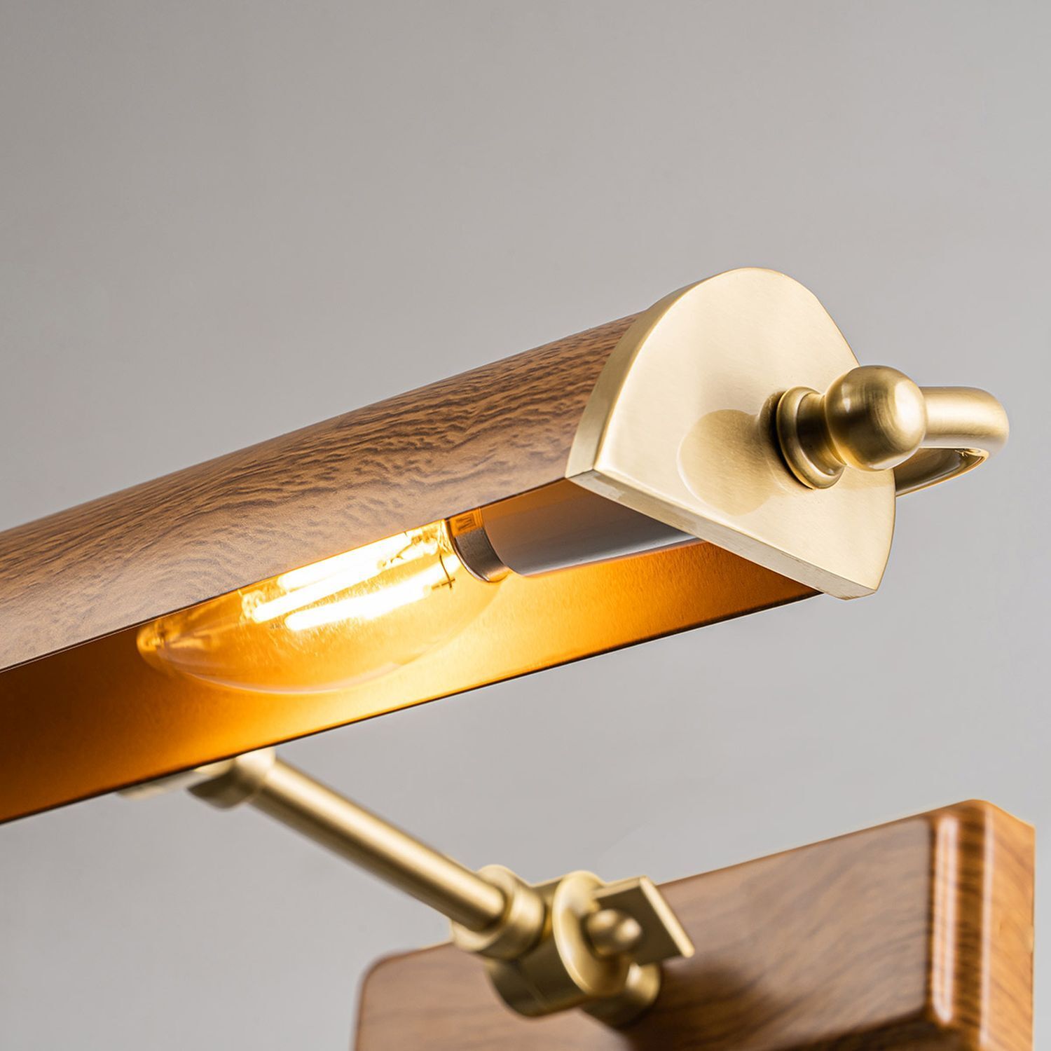 Bilderlampe Metall in Eiche Messing Antik B: 44,5 cm Vintage Beleuchtung, Lampe