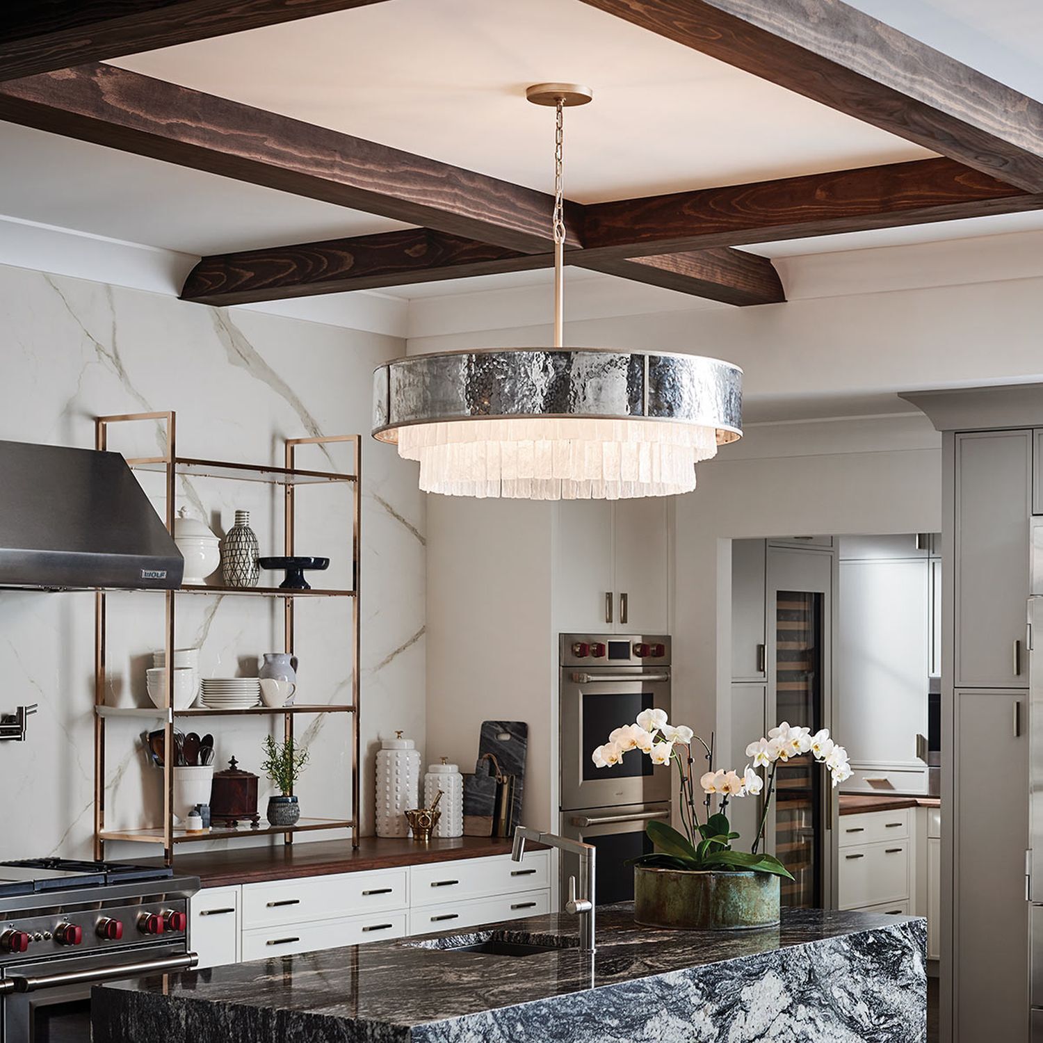 Hängelampe Kristall Edelstahl Ø 66 cm H: max. 386,2 cm rund Drinnen, Innenarchitektur, Inneneinrichtung, Kronleuchter, Küche