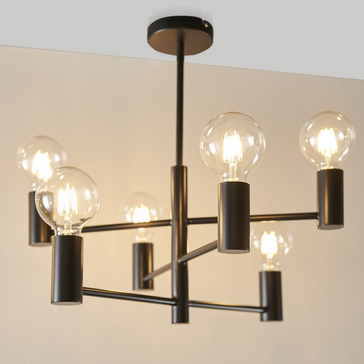 Deckenlampe Metall Schwarz B: 55,3 cm minimalistisch 6x E27