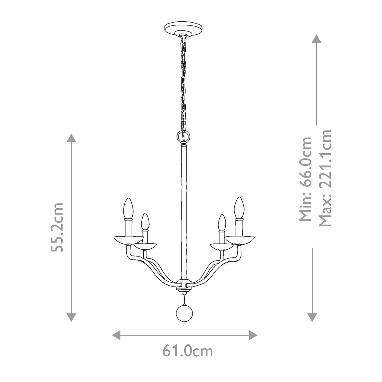 Weißer Kronleuchter Metall 61 cm breit für 4x E14 Landhaus Stil