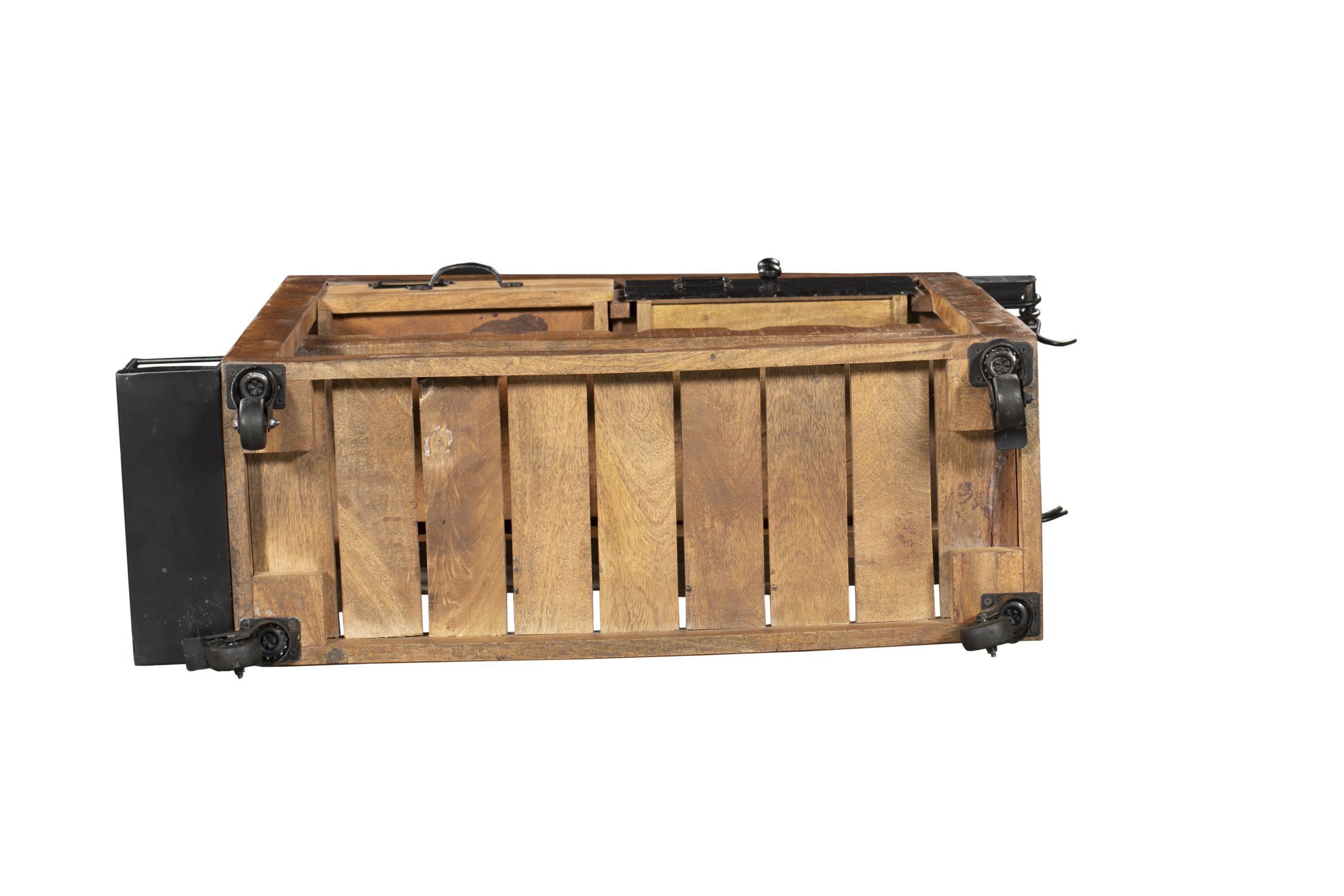 Barschrank mit Rollen Mangoholz Stahl B: 100 cm Industrial Kiste