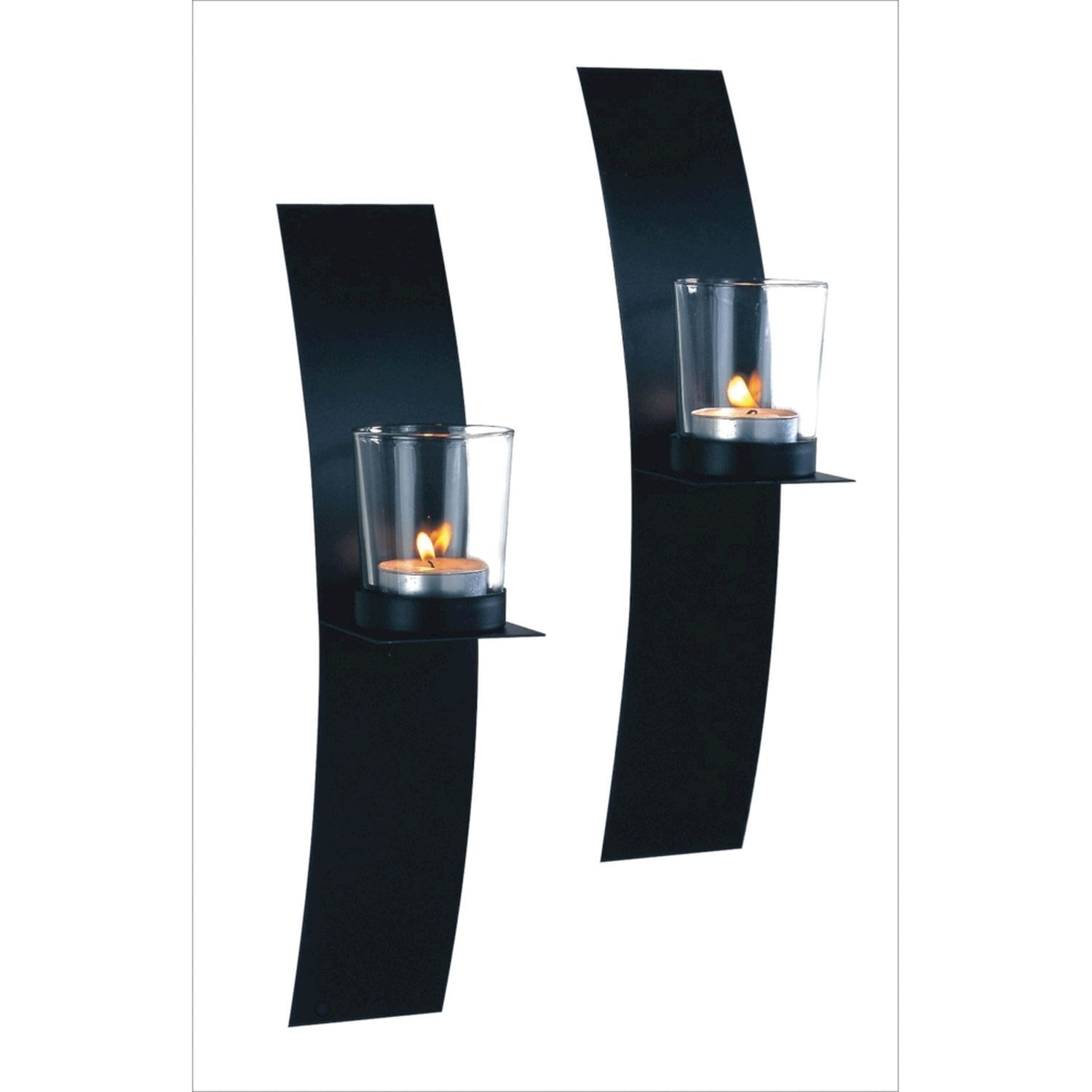 Kerzenhalter Wand 2er Set H: 29 cm Glas Stahl für Teelicht