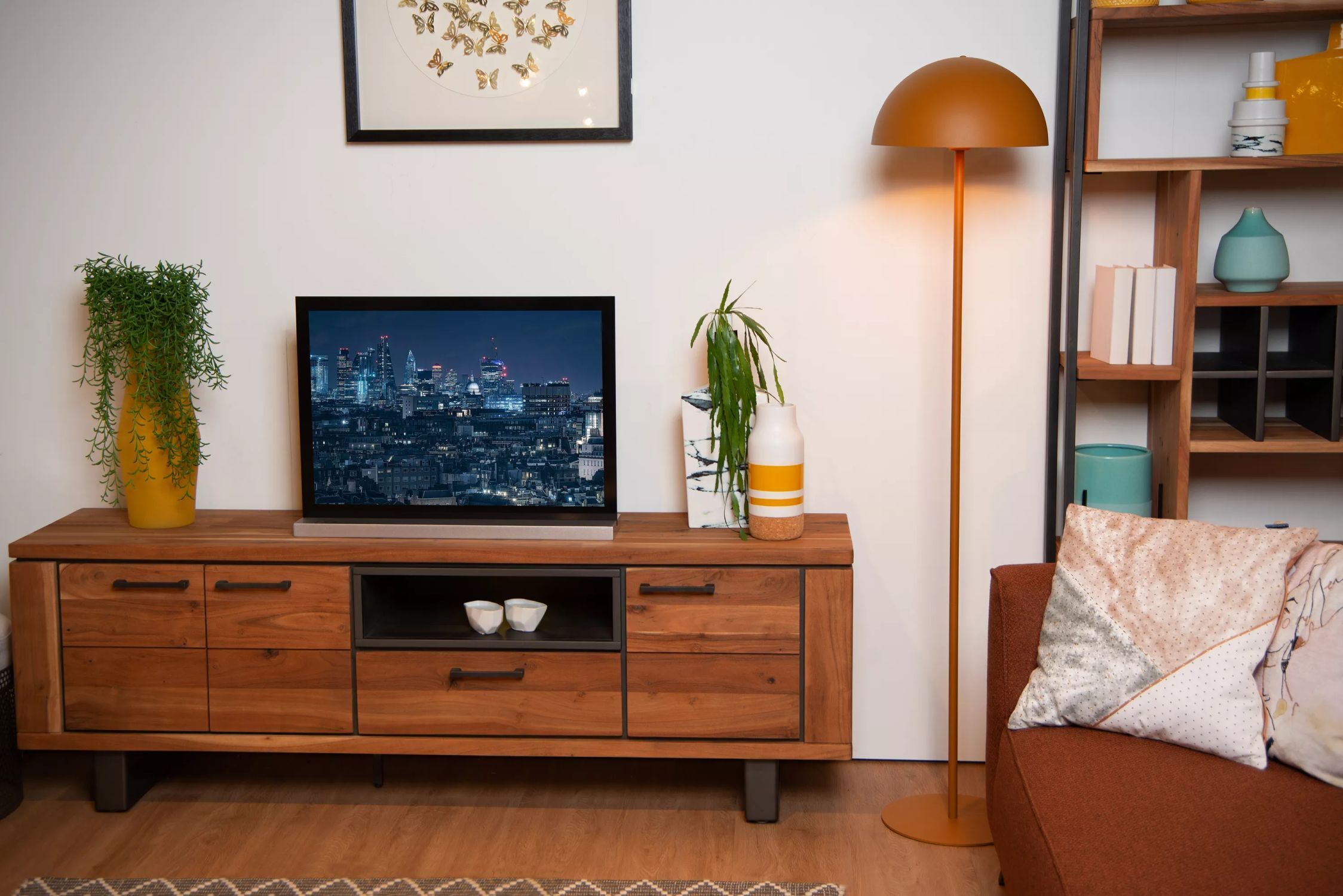 Gelbe Stehleuchte Metall Industrial E27 160 cm indirekt Lampe, Computerausrüstung, Überwachen, Bildschirm, Innenarchitektur