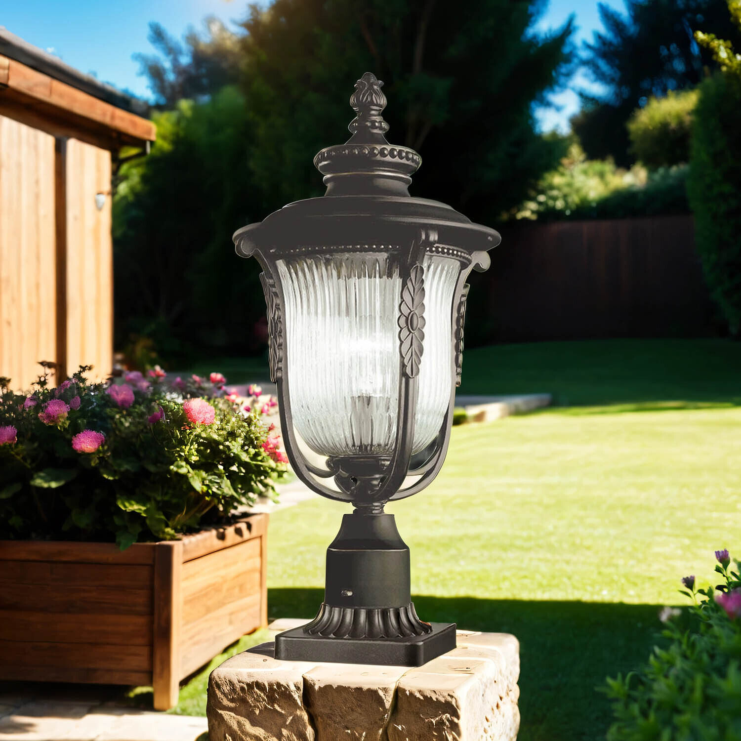Vintage Lampe Außen Metall Riffelglas IP44 Garten