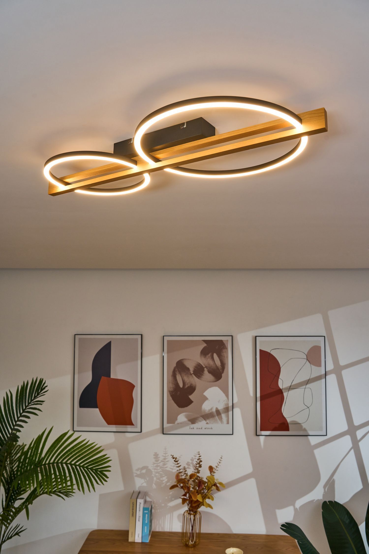 LED Deckenleuchte Metall Holz L:75,8 cm 3000 K Ringe