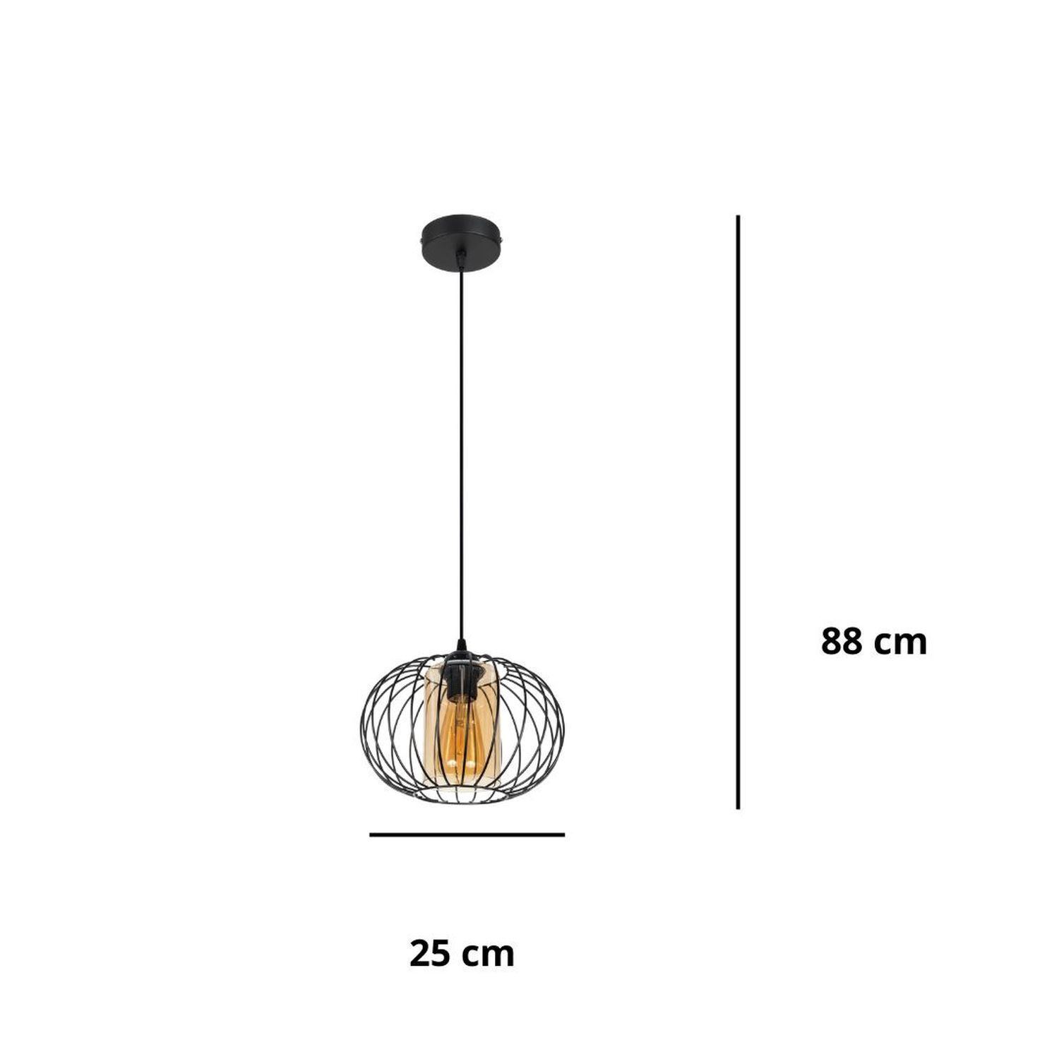 Hängelampe E27 rund Ø25 cm Schwarz Honig blendarm Retro