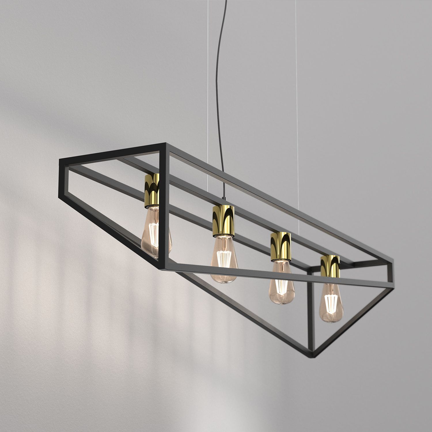 Lange Pendelleuchte Schwarz Gold E27 100 cm Industrial Leuchte, Kronleuchter, Lampe, Deckenleuchte