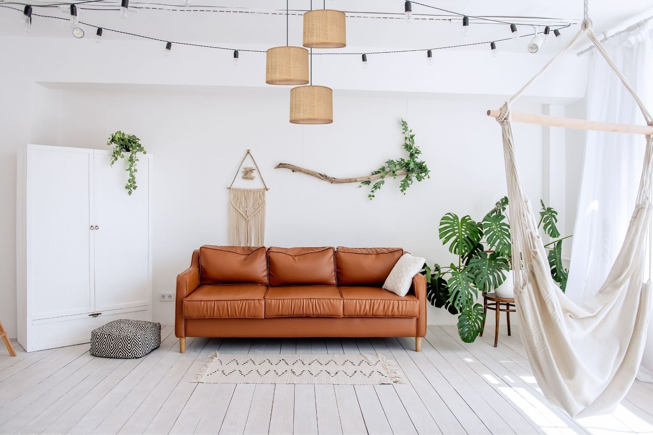 Wohnliche Hängelampe Rattan Braun E27 Ø45 cm 3-flammig