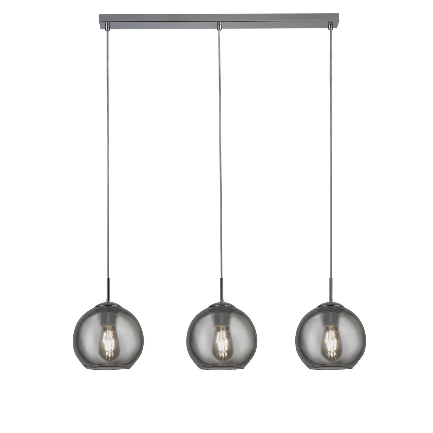 Hängelampe Grau Chrom B: 81 cm Glas Kugel Schirm 3x E27