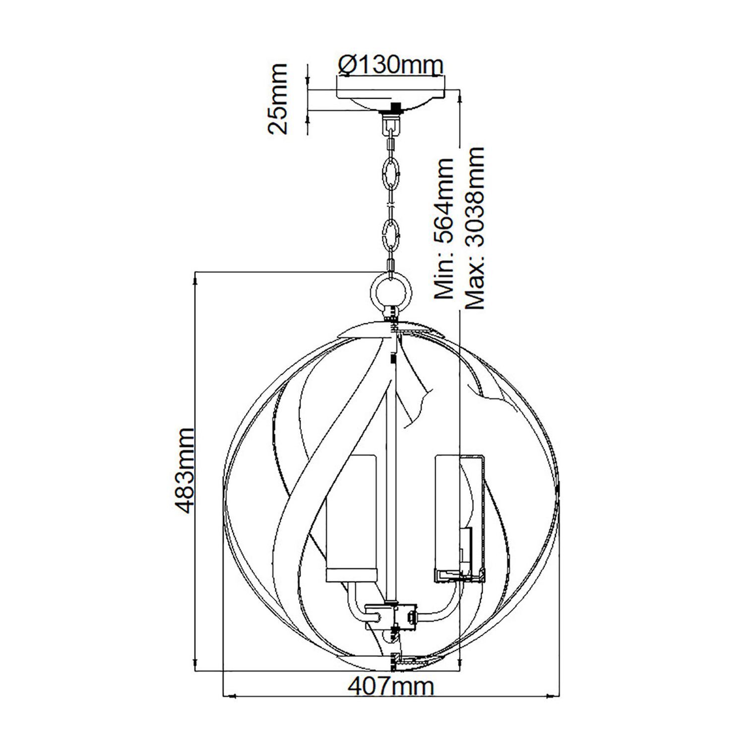Pendelleuchte außen Metall Glas 3x E14 IP44 Ø 41 cm