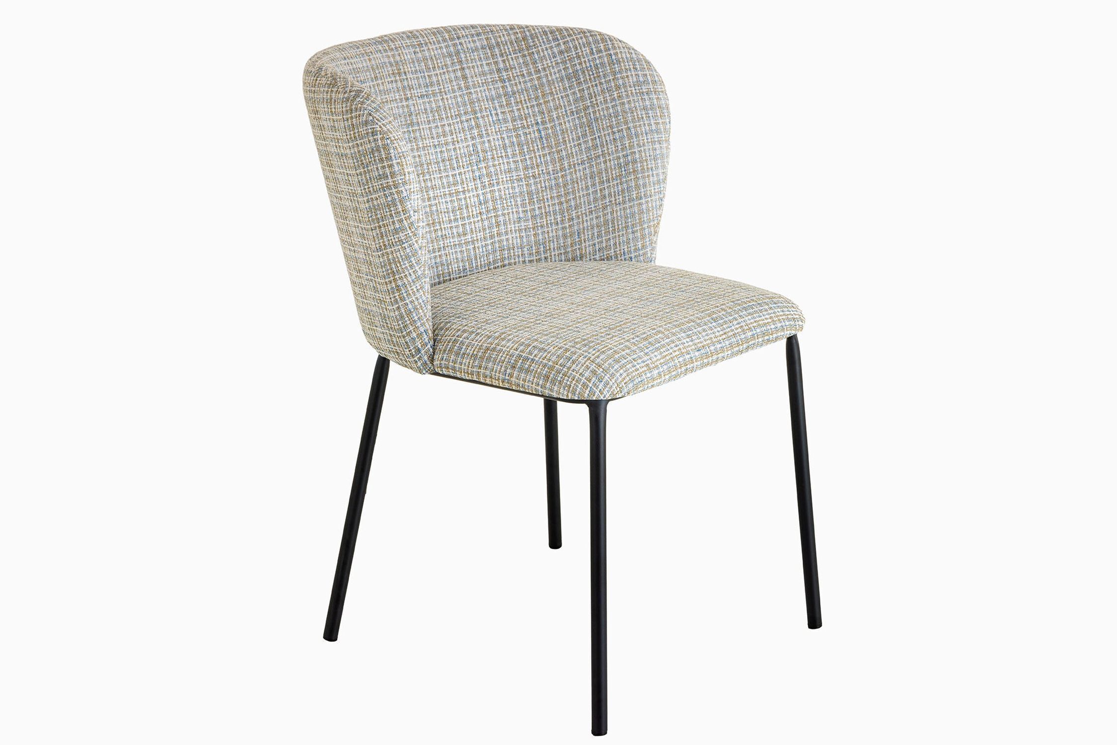 Esszimmerstuhl Weiß Blau kariert Bouclé Metall ohne Armlehne Moebel, Stuhl