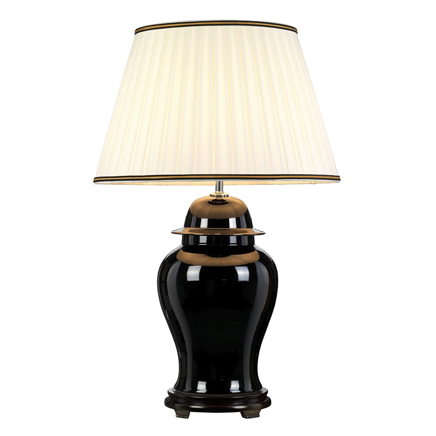 Tischlampe Keramik Stoff Schwarz Creme 80 cm hoch E27