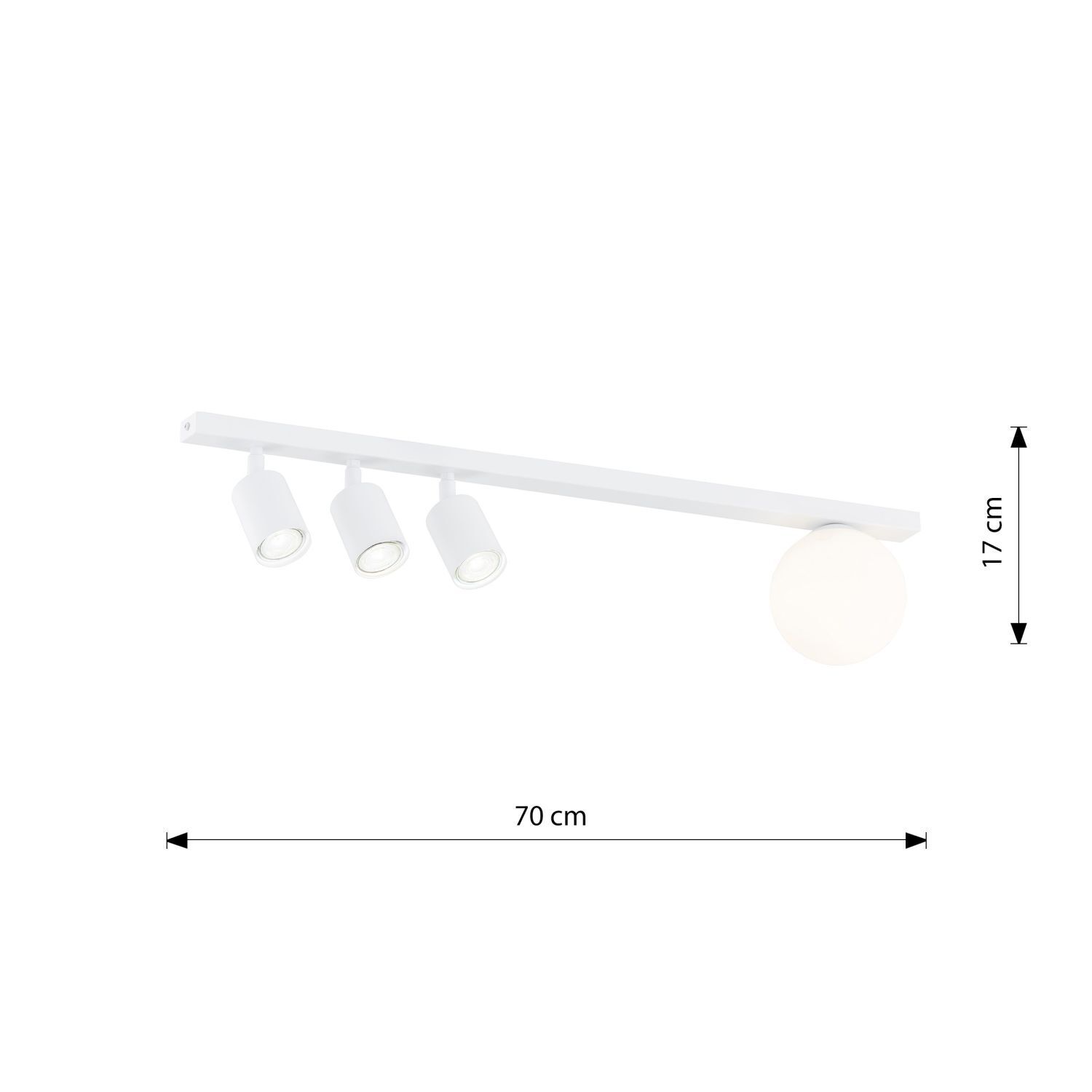 Deckenspot Glas Metall 70 cm lang Weiß 3x GU10 + E14