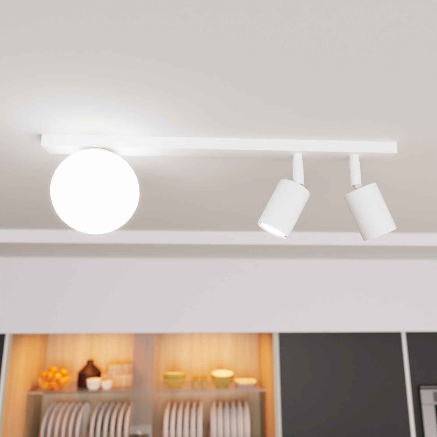 Deckenstrahler 60 cm lang Weiß GU10 + E14 Metall Glas